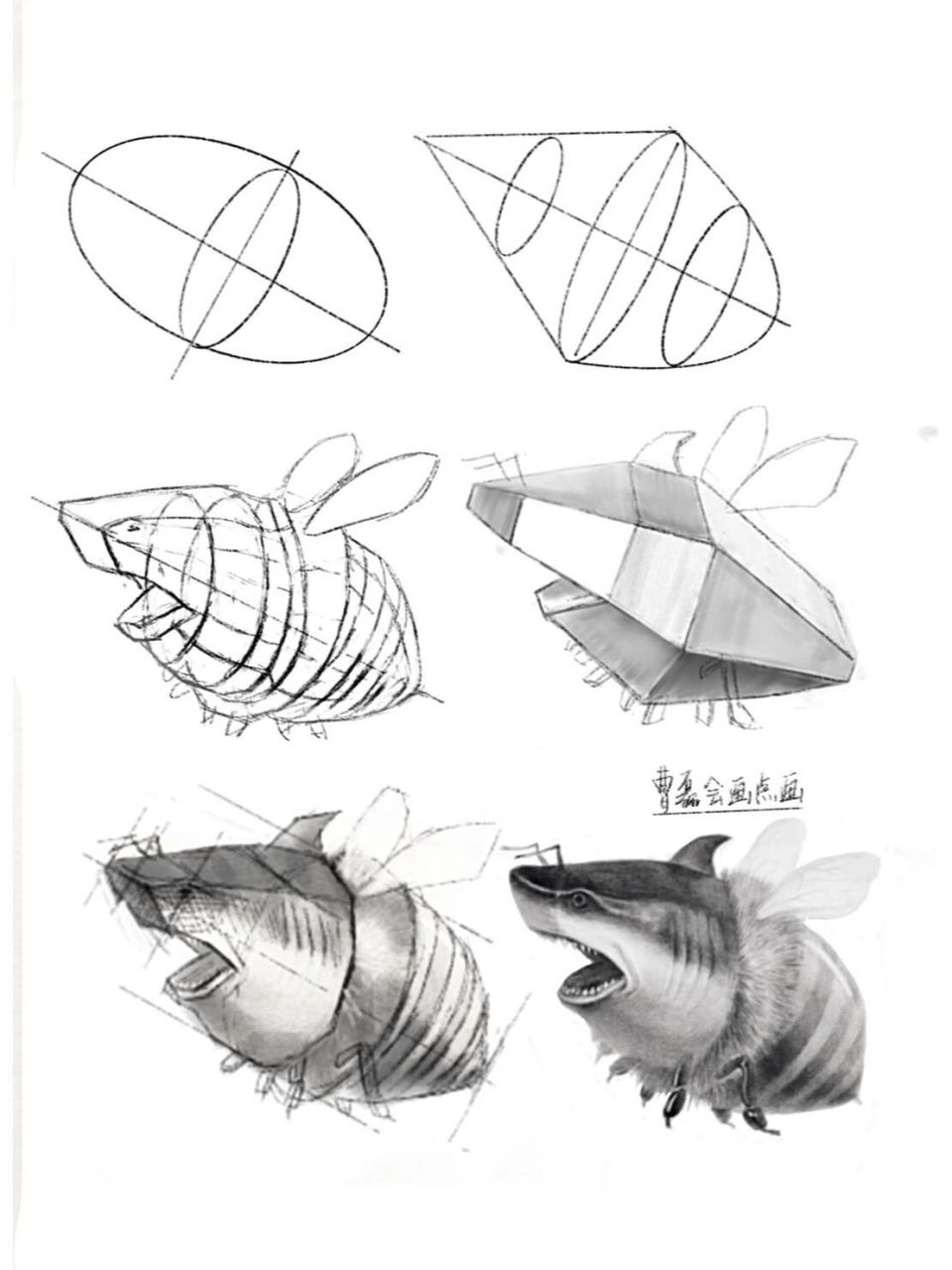 素描鲨鱼步骤图片