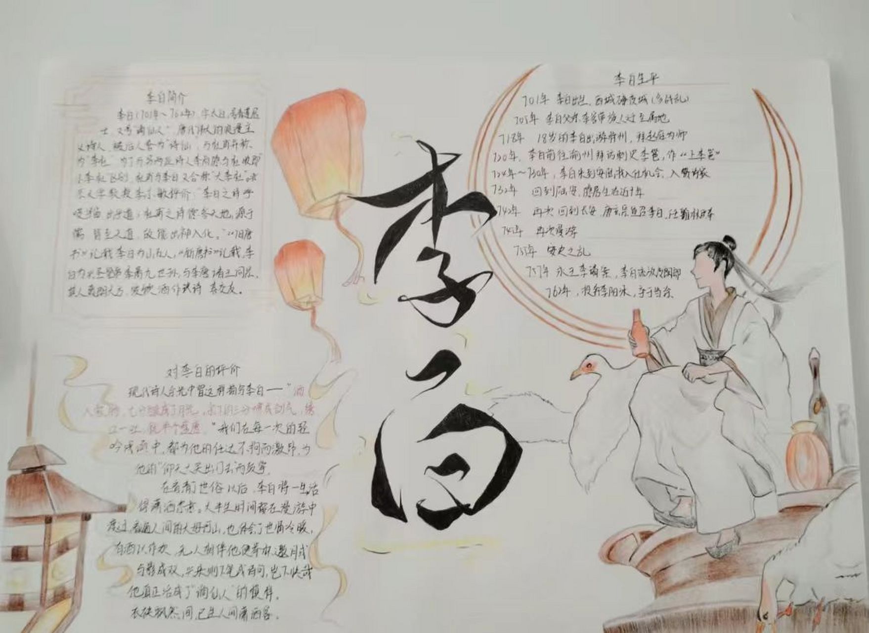 关于李白的手抄报素材内容 关于李白的手抄报 李白人物小报内容包括