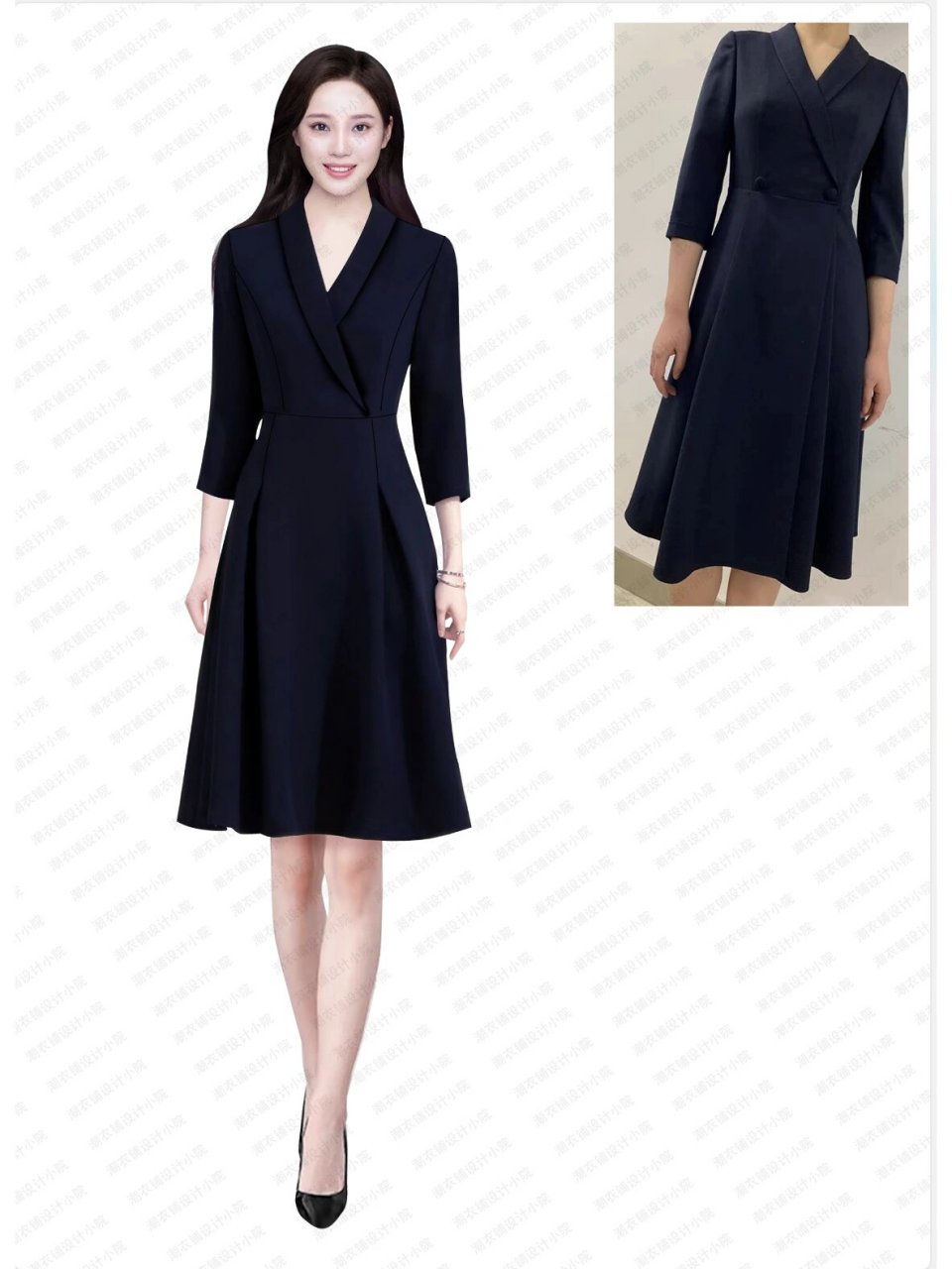 职业装连衣裙真人模特制服设计实物图照画 服装款式图代画,支持各类