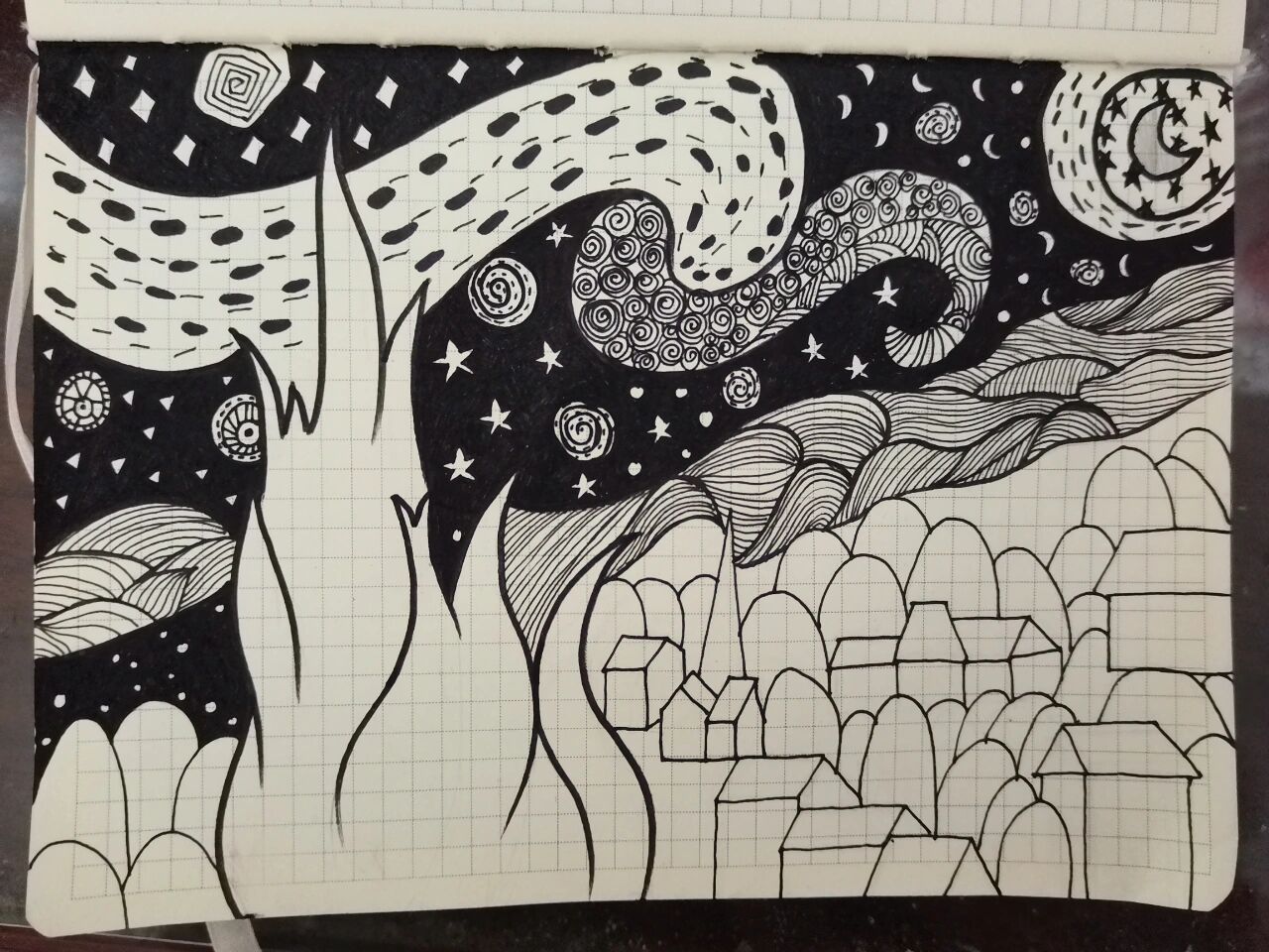 梵高78《星空》简笔画教程95