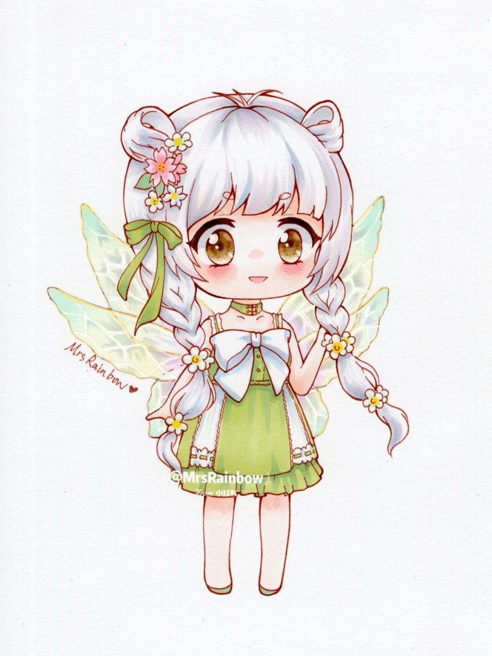 马克笔绘画临摹二改-精灵,绘画教程步骤色号 奇迹暖暖同人q版,翅膀有