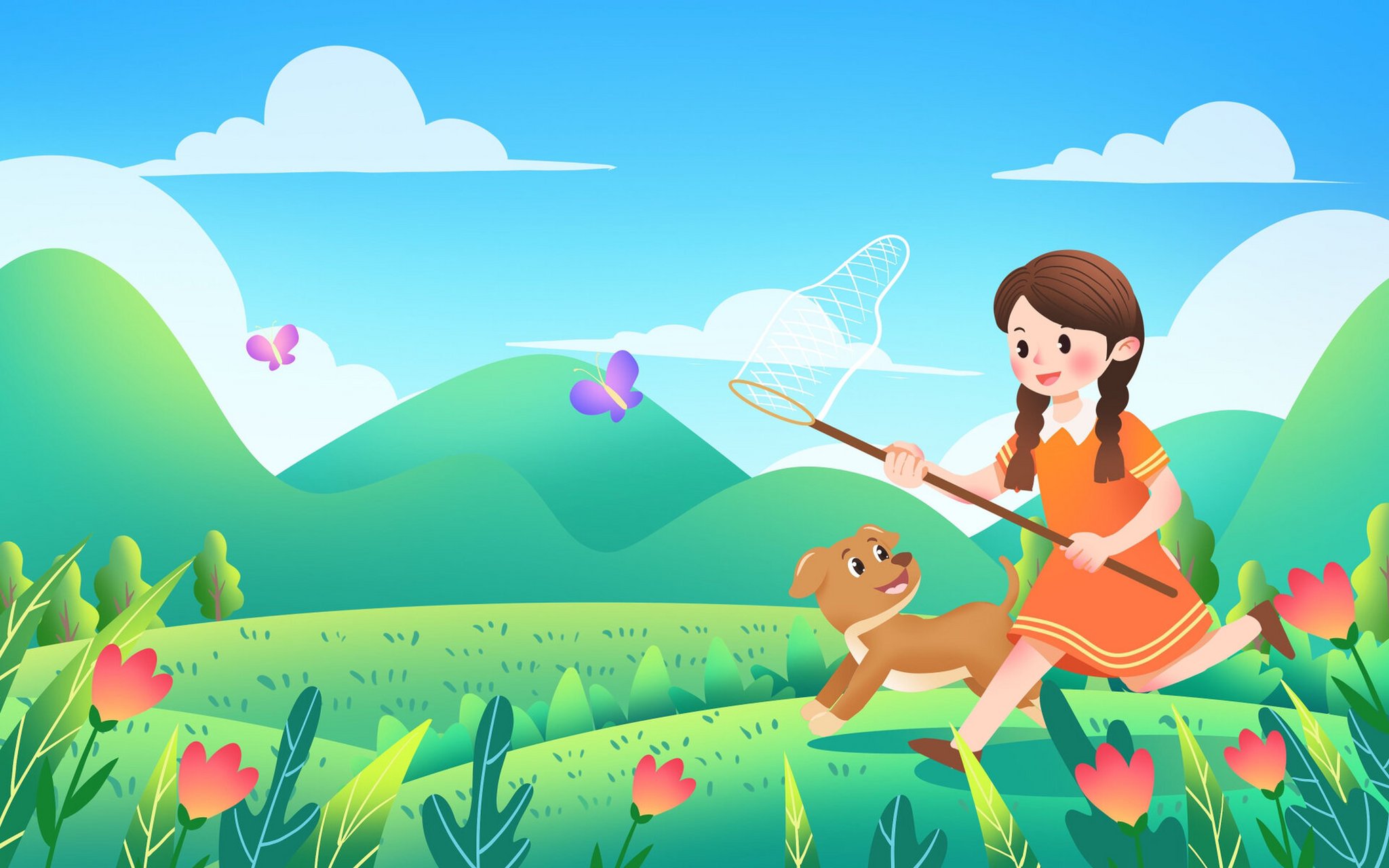 插画设计|手绘卡通插画94春天风景踏青素材 今日素材分享～ 插画