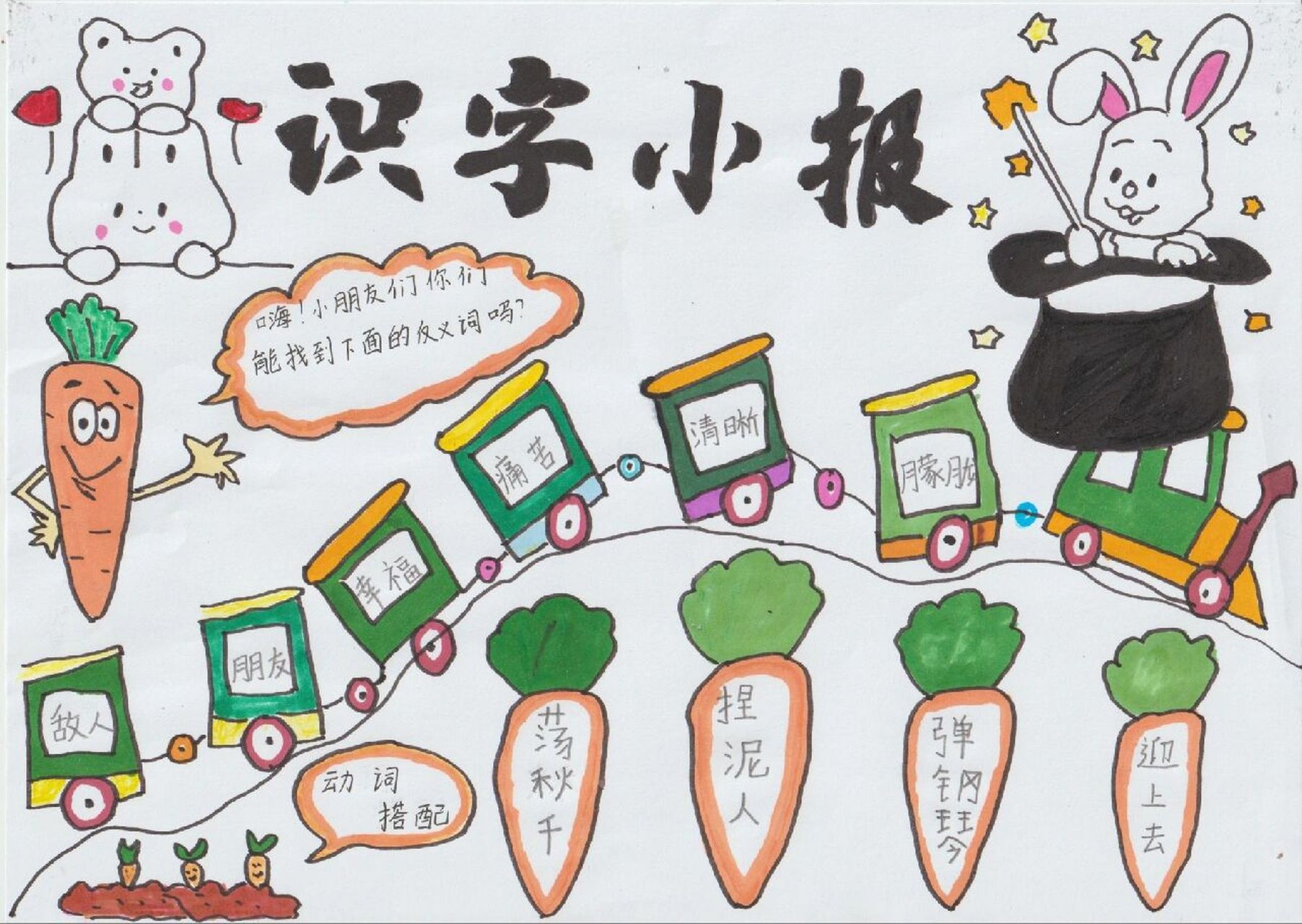 二年级《识字小报》 我们的期末测评完成了,放假啦!