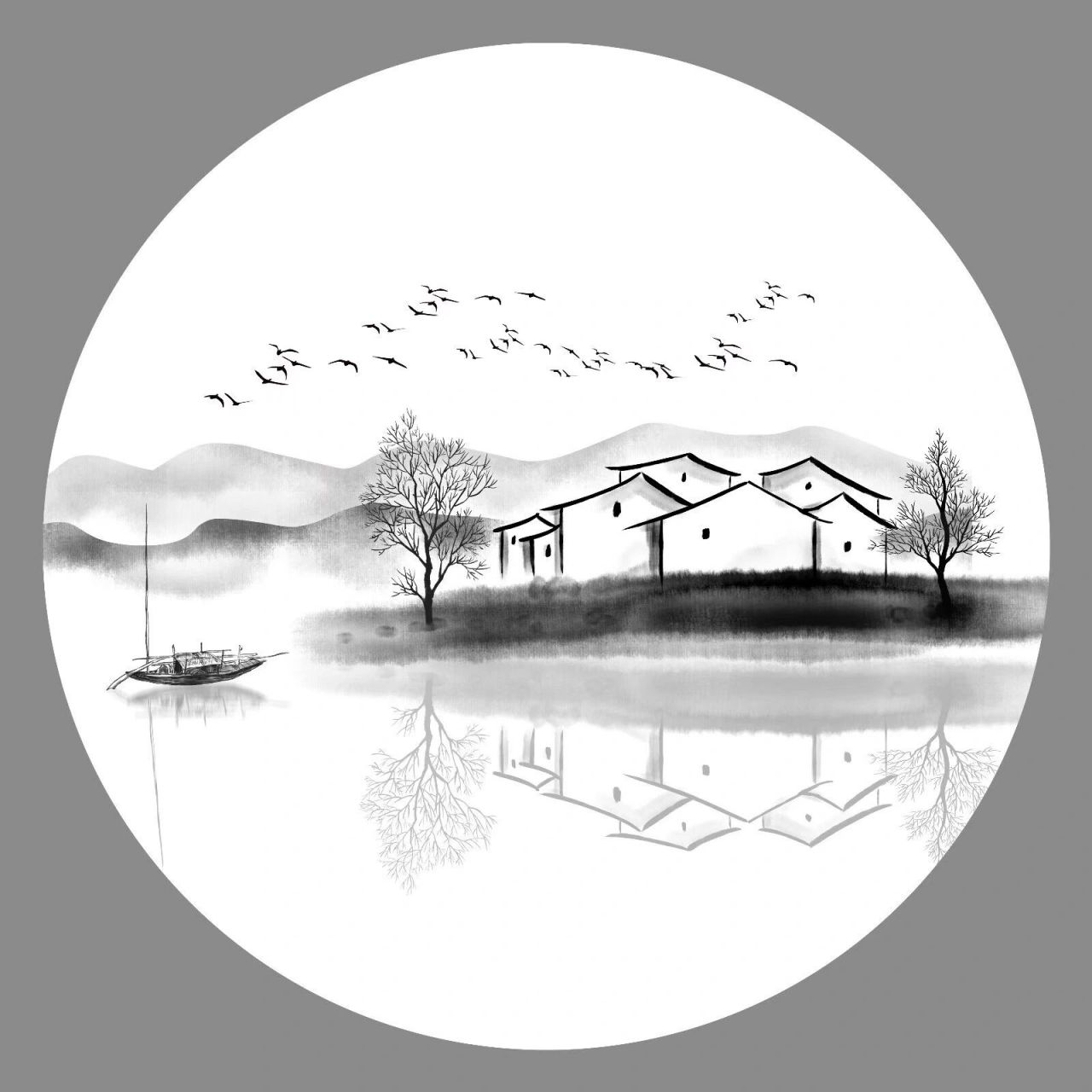 水墨江南 一组水墨江南山水画 ps手绘