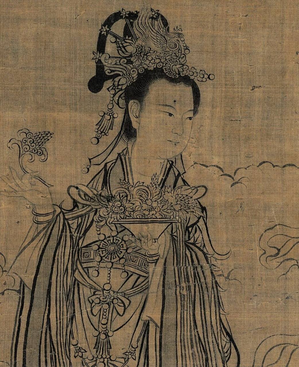 维摩居士图 绘维摩诘老年居士的形象,头戴巾子,祖胸露怀,手握拂尘