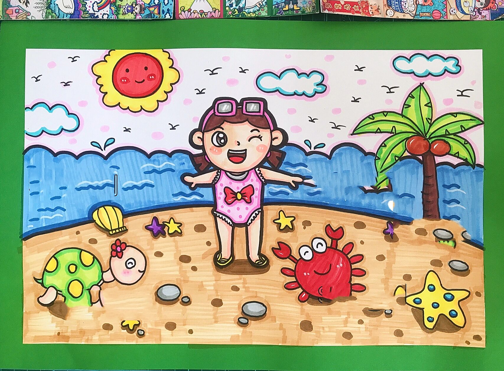 夏天主题儿童画/海边主题绘画/幼儿园简笔画           96线稿