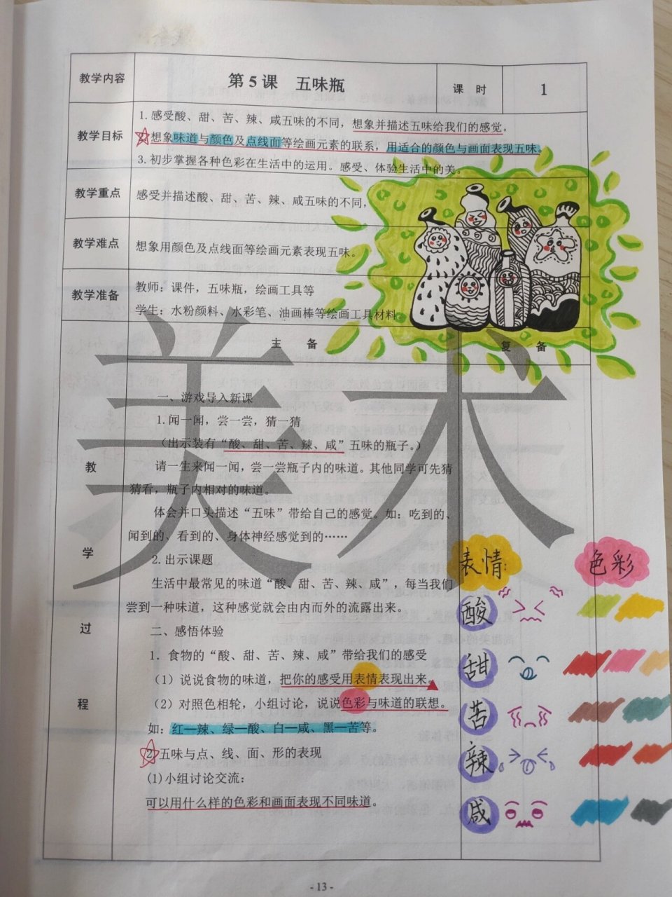 人教版二年级美术教案《五味瓶》