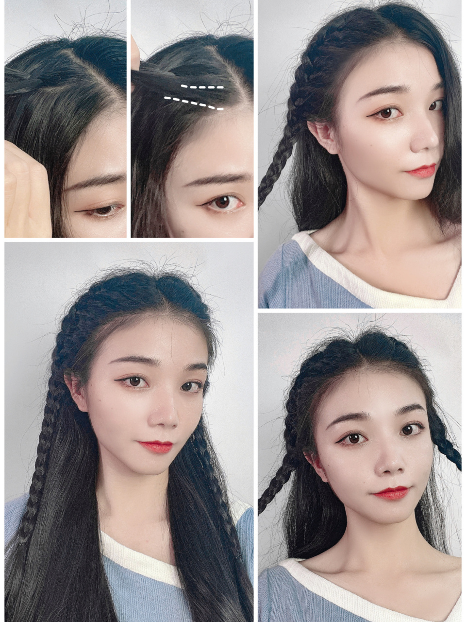 法式少女披肩发|甜甜的蝴蝶结半扎低马尾 #编头发#中长发编发#法式