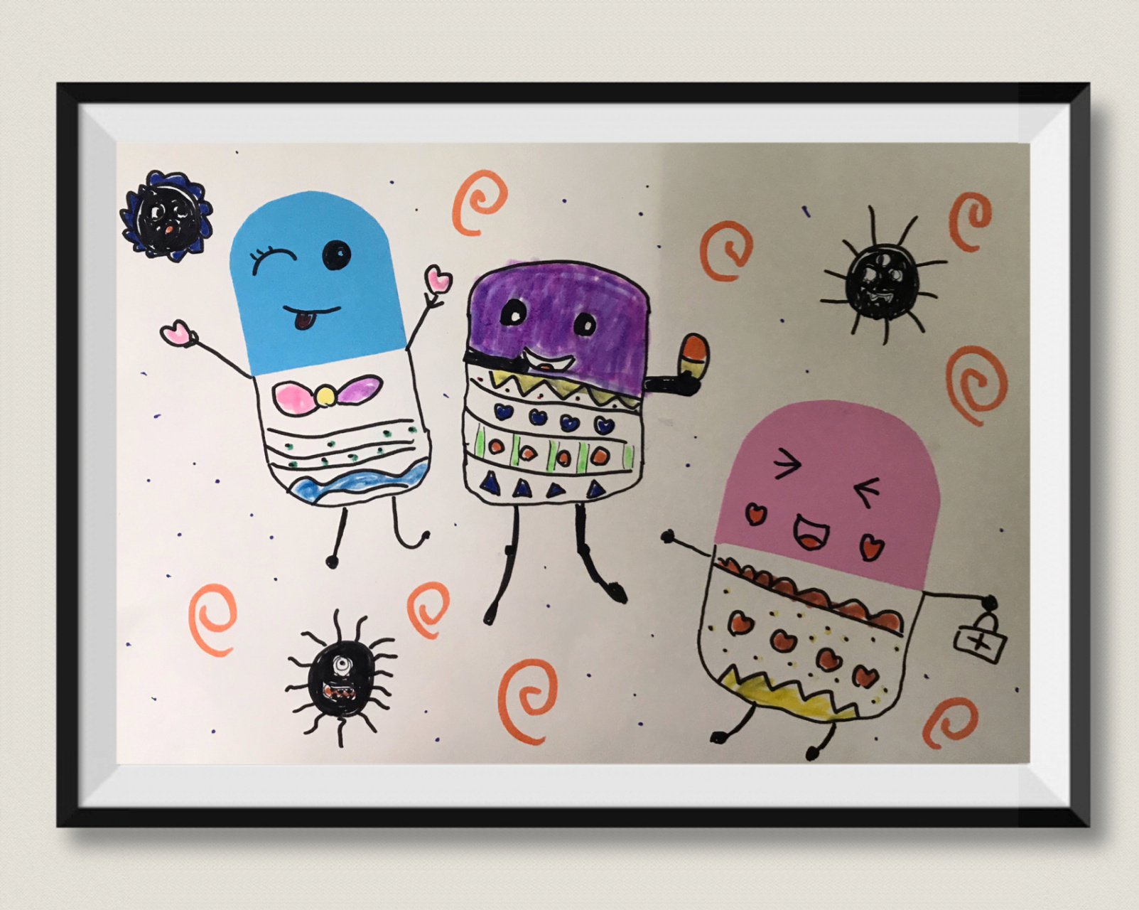 91幼儿园绘画《药丸大战细菌/病毒》