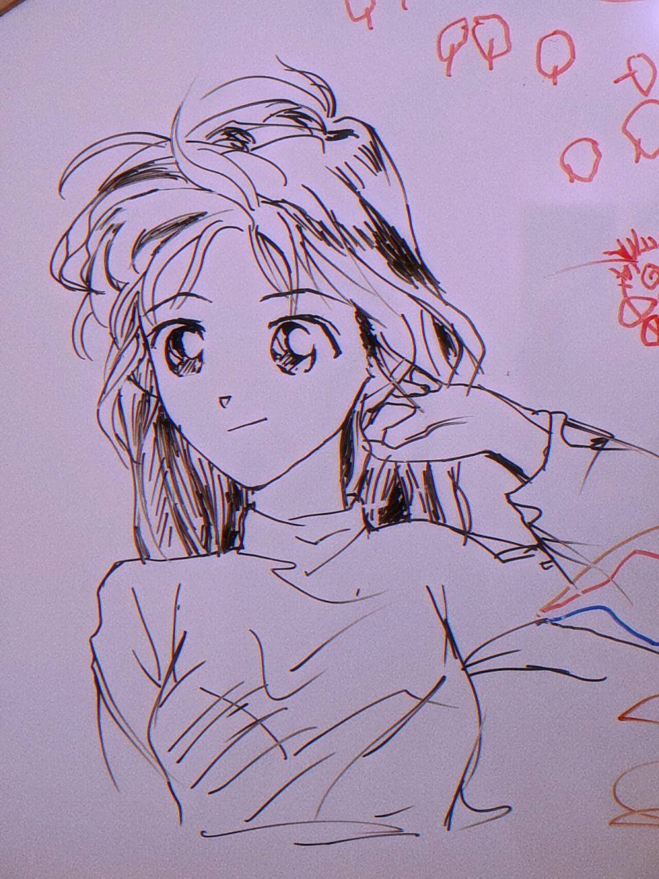 在女儿的小白板上画小兰 陪女儿画画,她画她的怪物,我画我的小兰女神