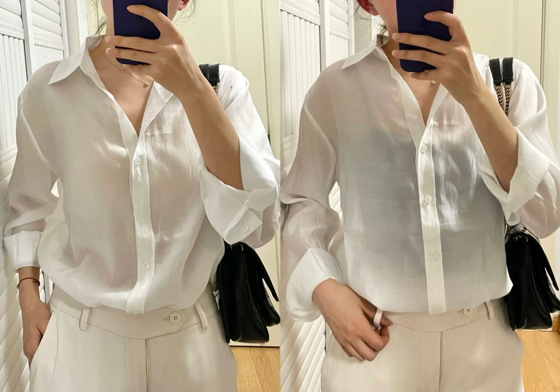 微透白衬衫里面穿什么|金秘书还是若隐若现 大家微透白衬衫里面都穿