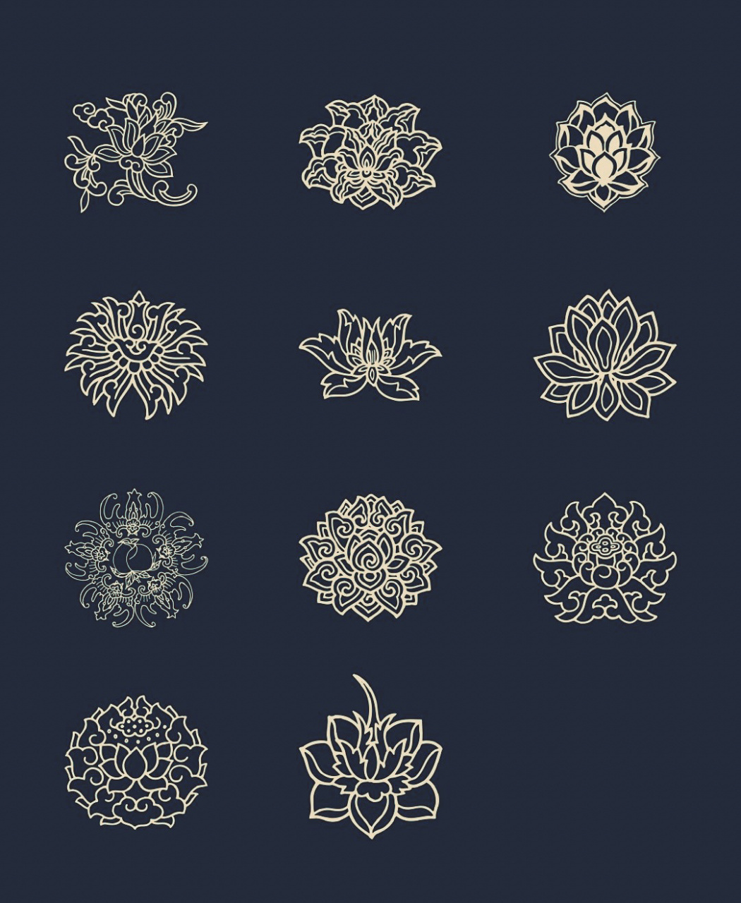 中国风中式图案集锦|团花 单独纹样笔记