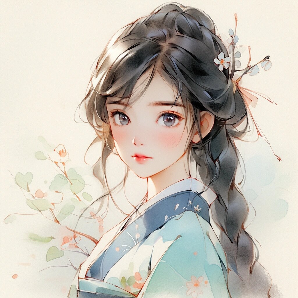 水粉画动漫少女古风图片