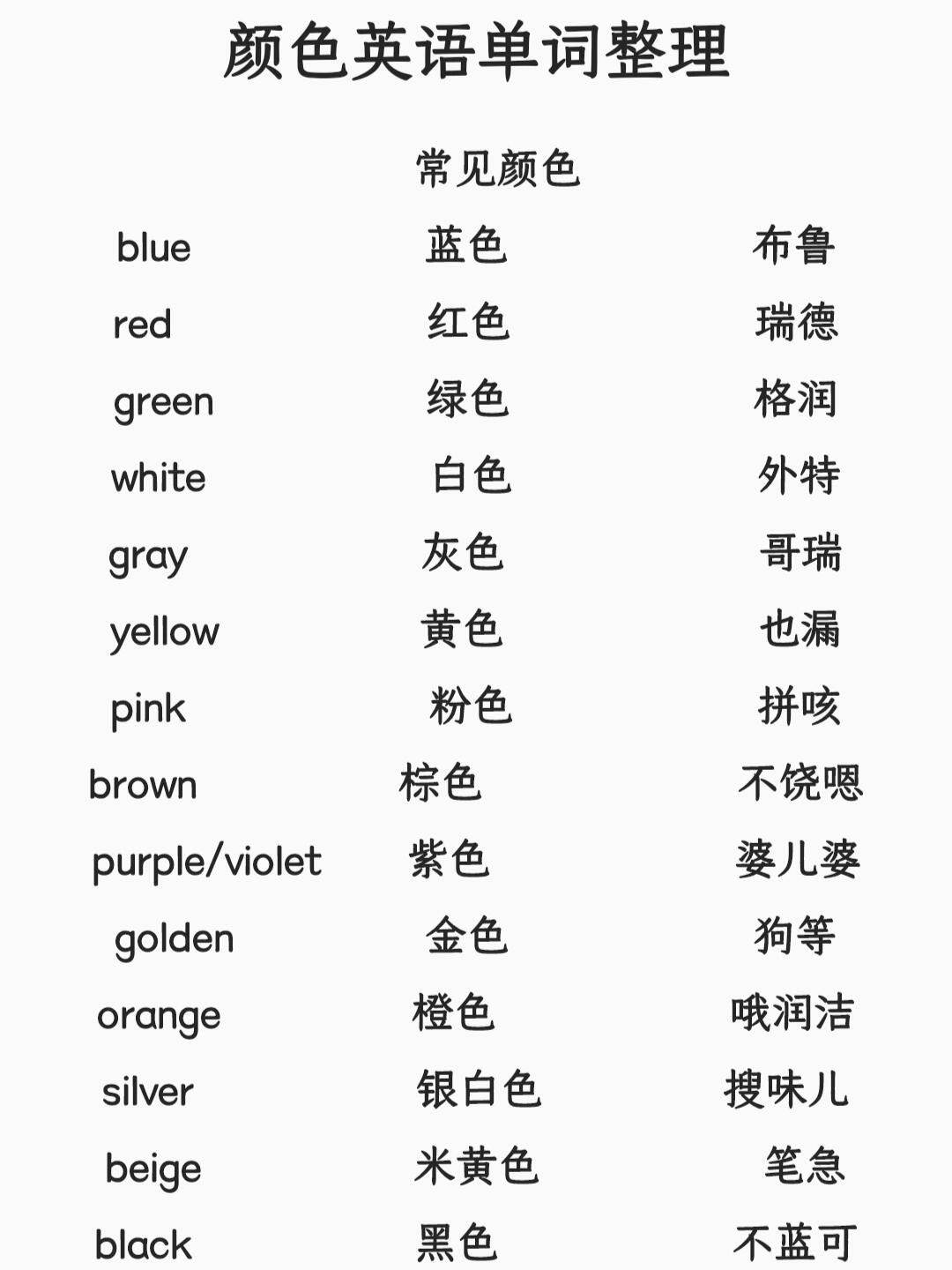 新出炉的常见颜色单词