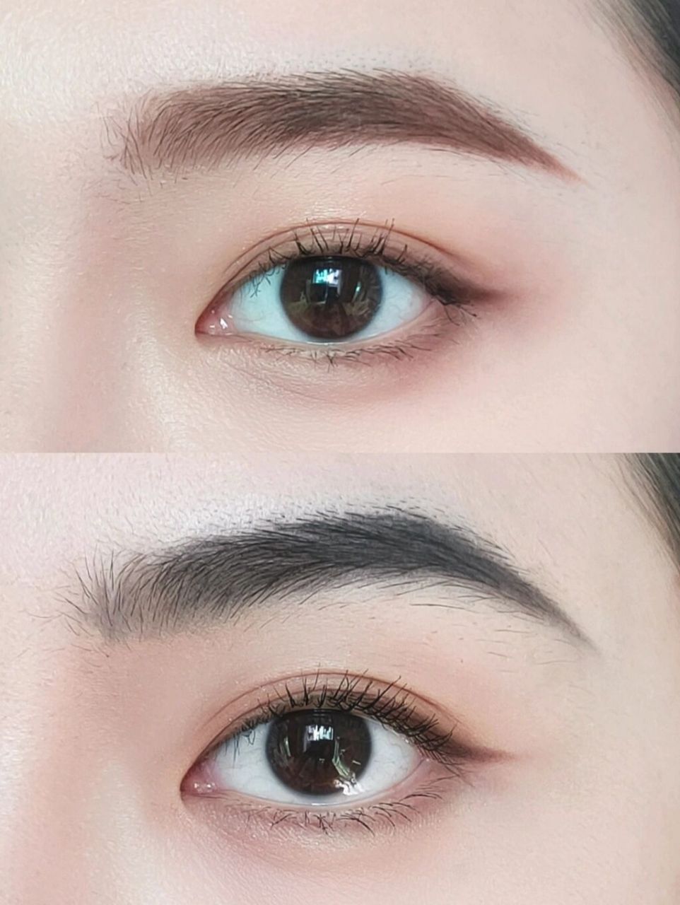 1 韩式平眉→长脸 整个眉形平且粗,但眉色一定要选浅色,眉尾要微微