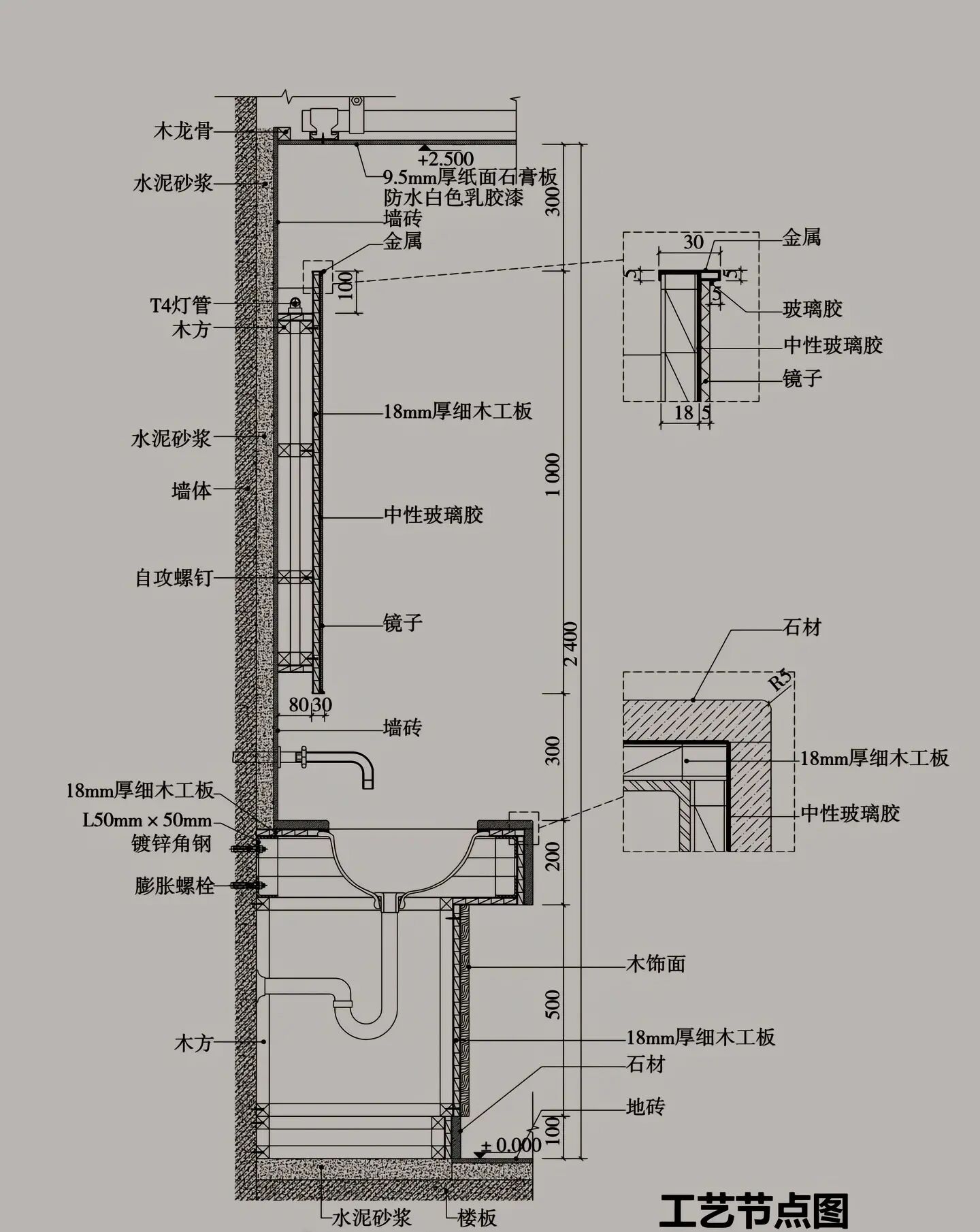 洗手池剖面图图片