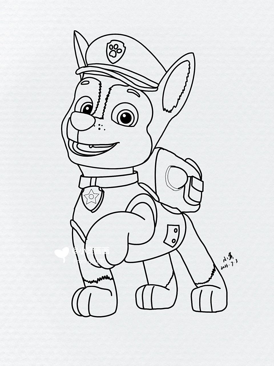 1汪汪队立大功阿奇狗狗原创手绘线稿附步骤 阿奇狗狗