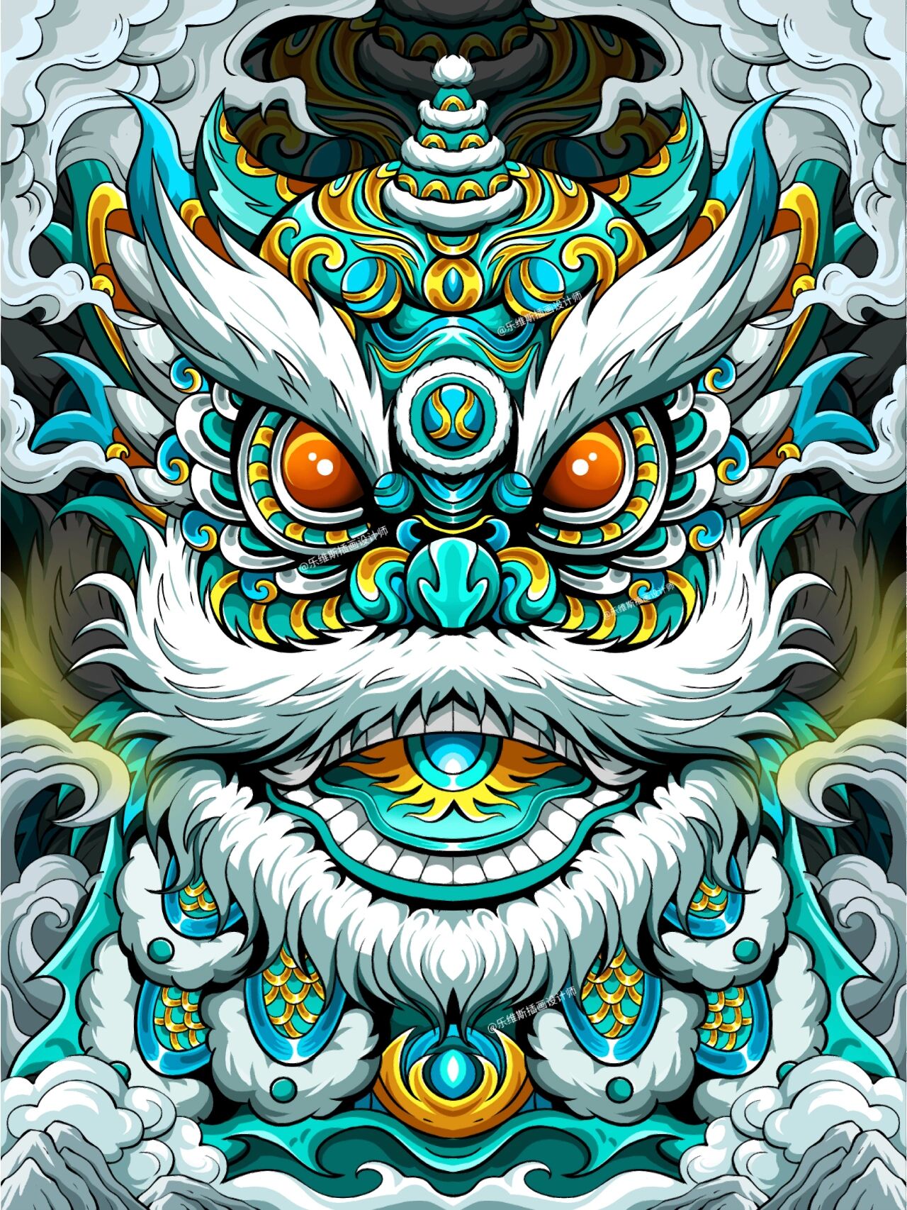 醒狮|五虎醒狮|赵云狮 【五虎醒狮系列插画】赵云狮带步骤五虎醒狮