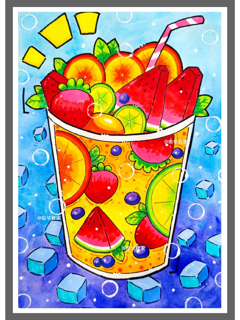 儿童画课件|教程《夏日水果茶》 课程类型:夏日水果创意主题课程 课时