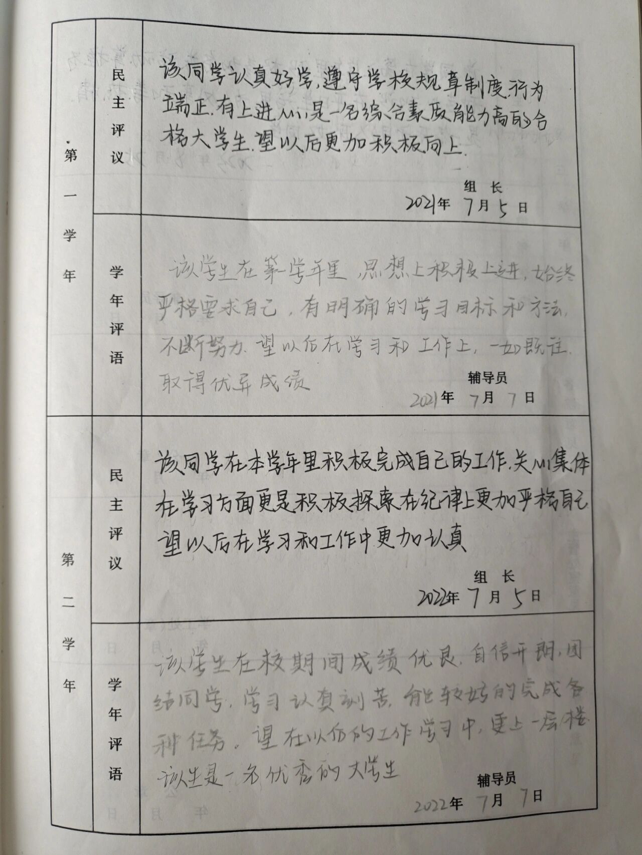 大专学籍档案样本图片