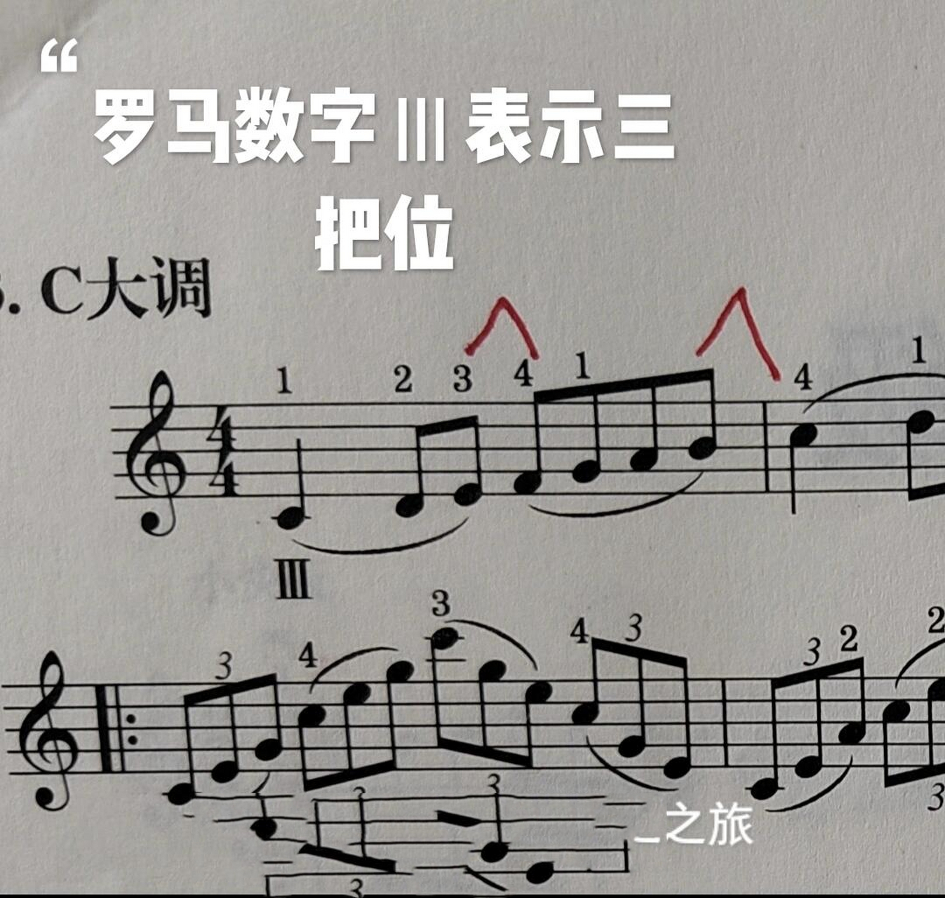 小提琴三把位   c大调音阶详解 三把位 	 第一个音符下面的罗马数字Ⅲ