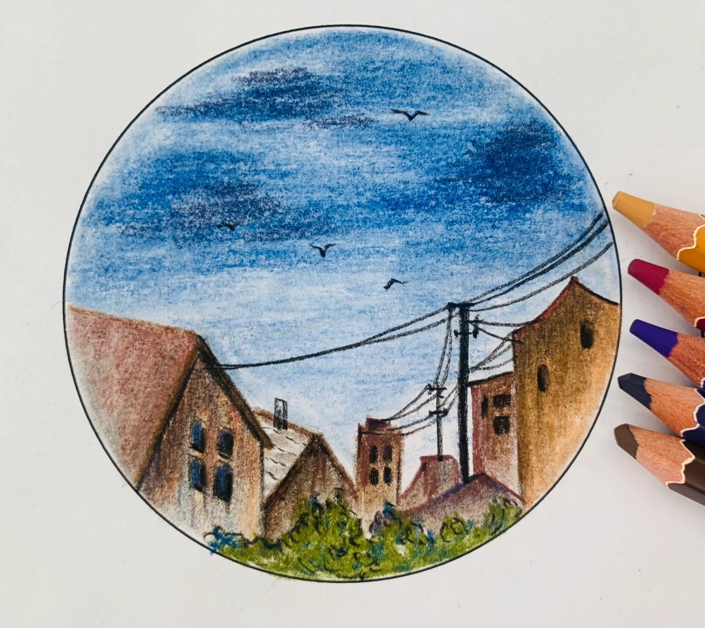 炭笔画 | 简约风景速写719915 欧丝丹彩炭画出水墨风,简单好看.