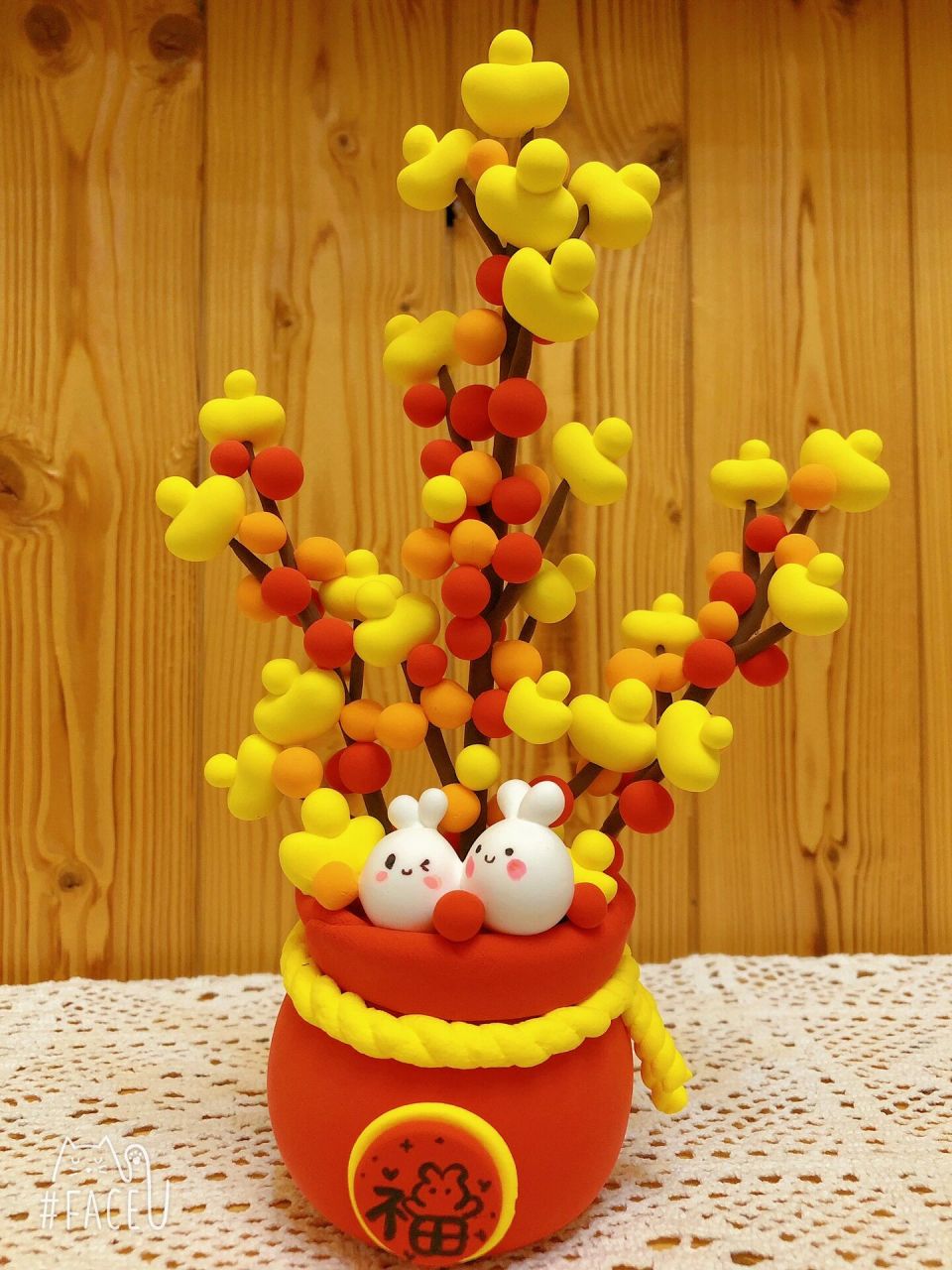 新年彩泥 兔年福袋发财树轻粘土临摹作品