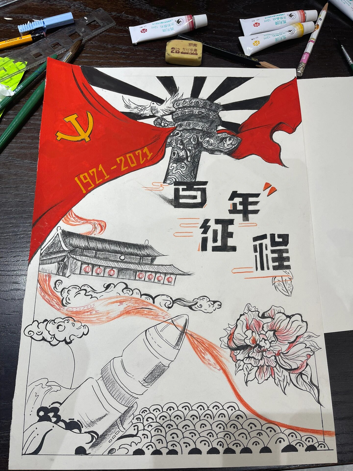 传承红色文化小学生绘画