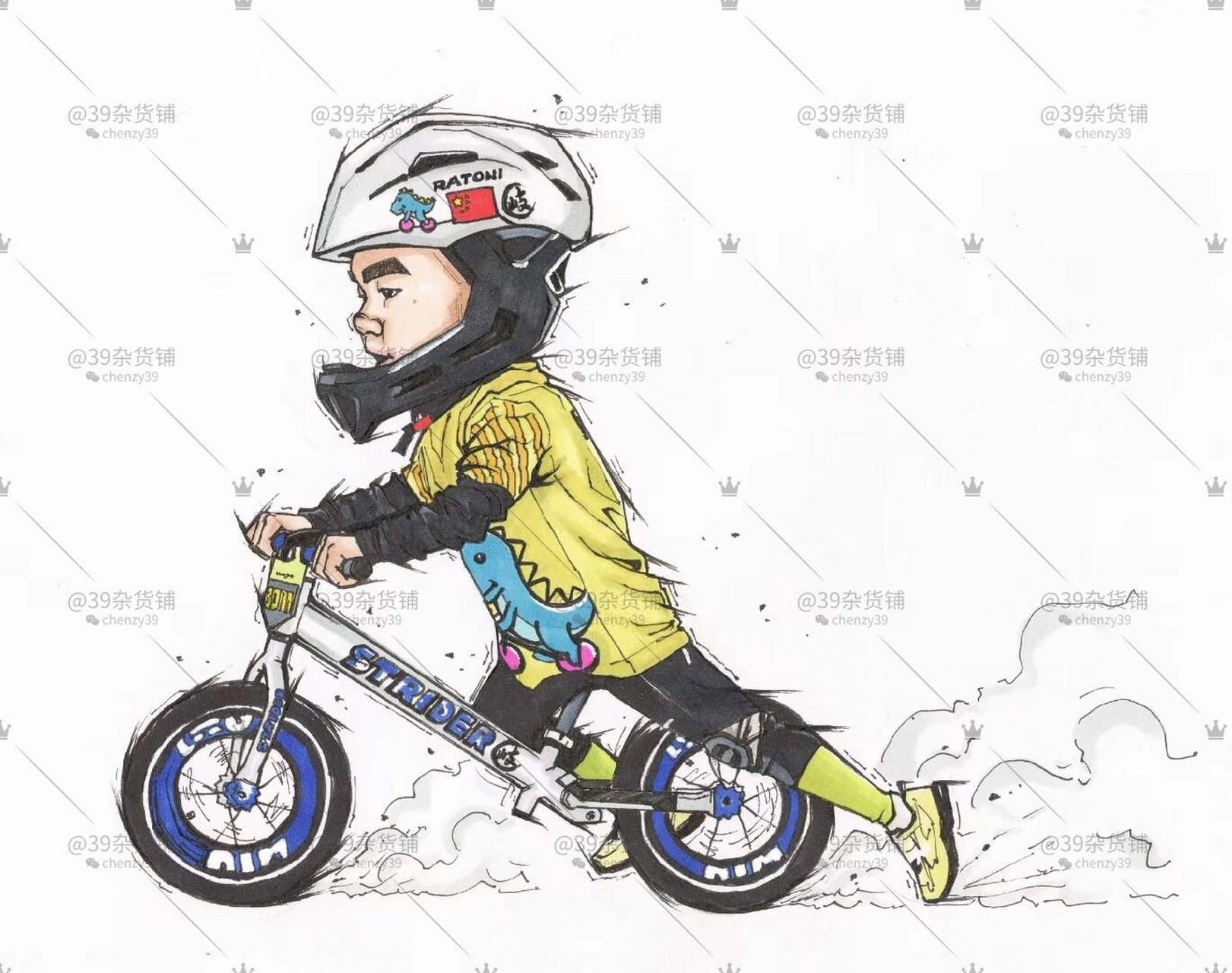 马克笔手绘系列 | 平衡车少年 疫情期间为平衡车俱乐部的小选手们定制