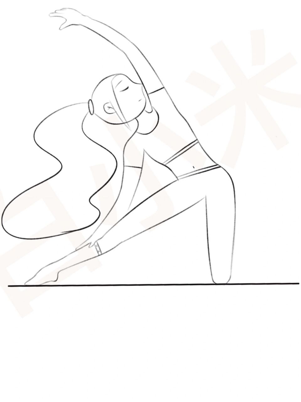 瑜伽插画|瑜伽体式精讲—门闩(shuan)式 辅助:膝盖下可垫毛巾 口令词