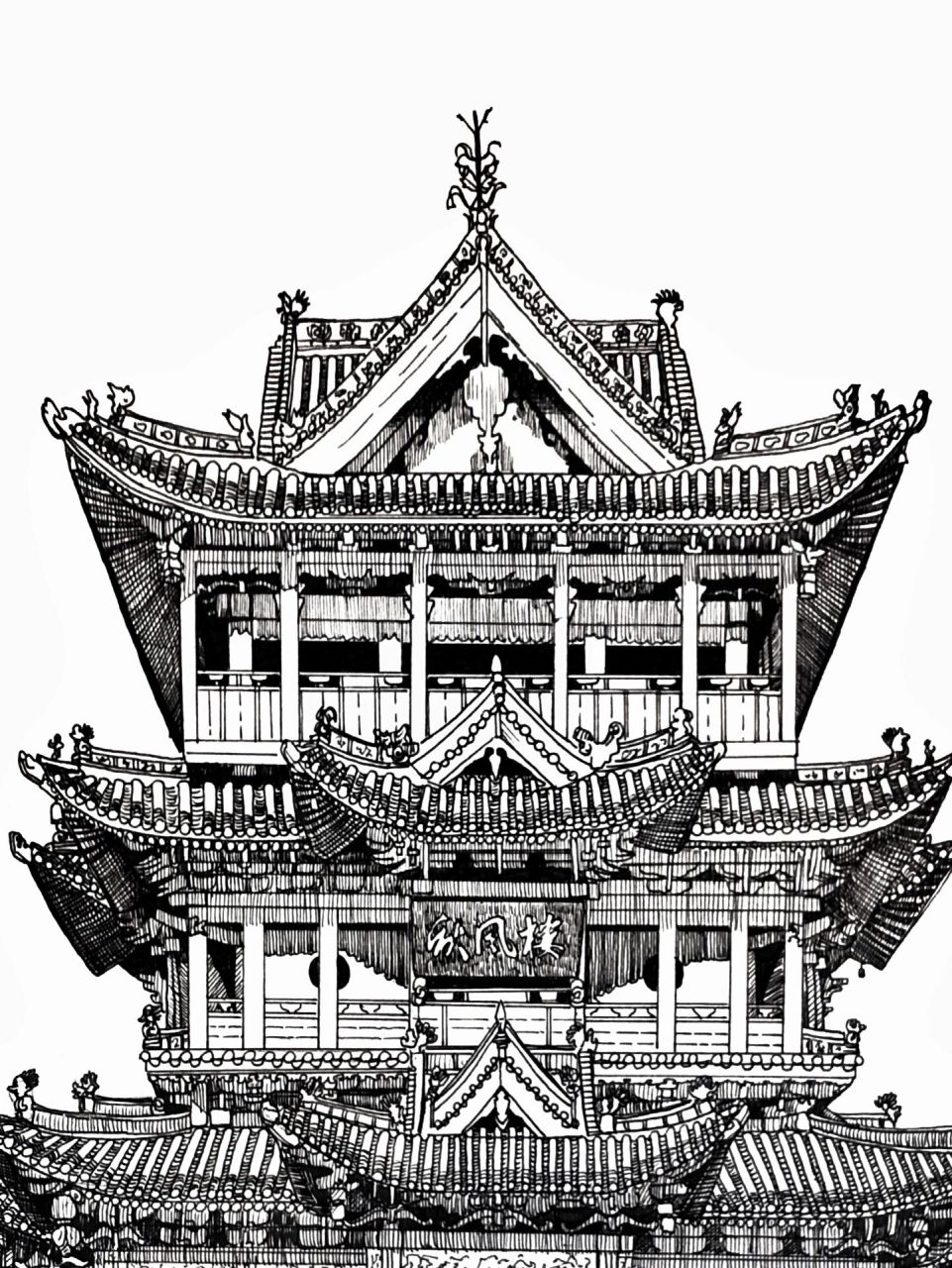 风采楼手绘图片