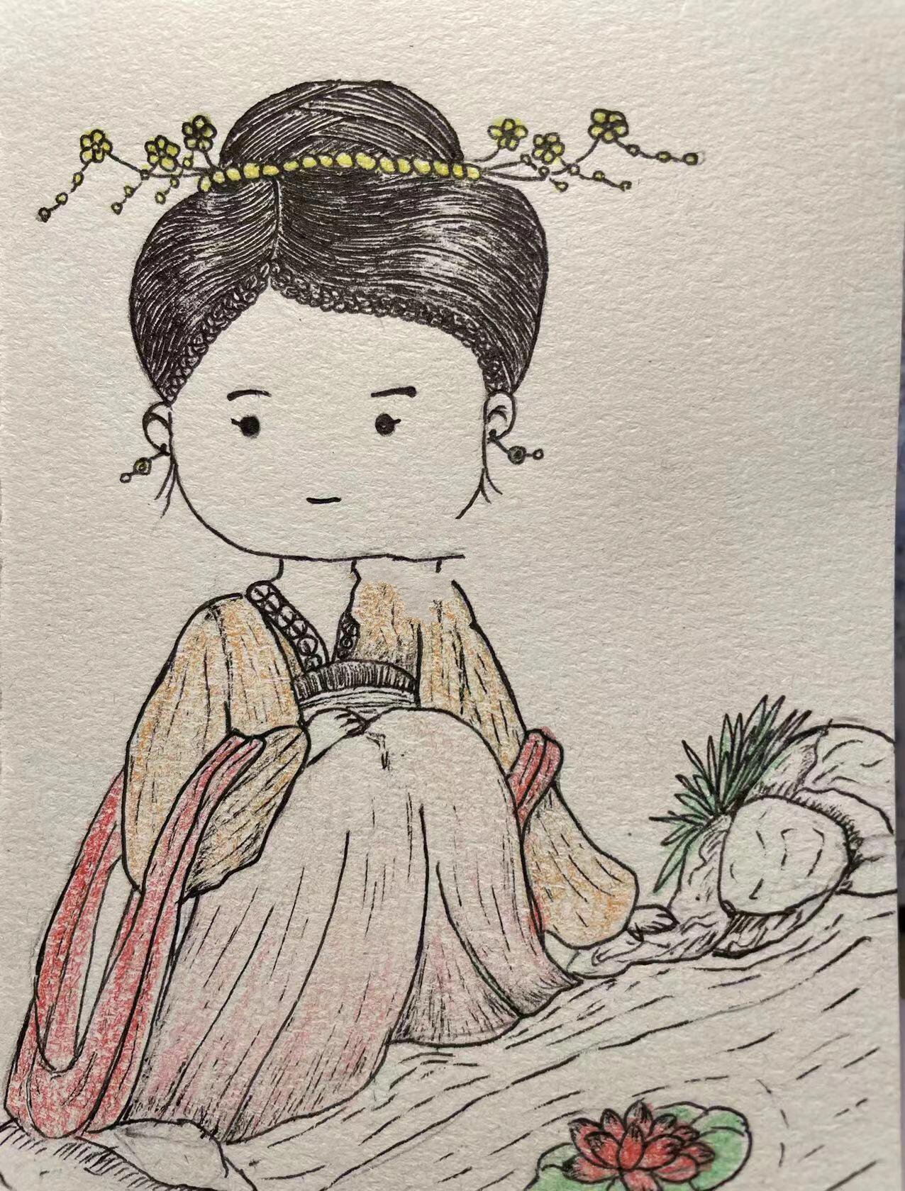 临摹的7张古风女子简笔画,大脸盘子也好看呀