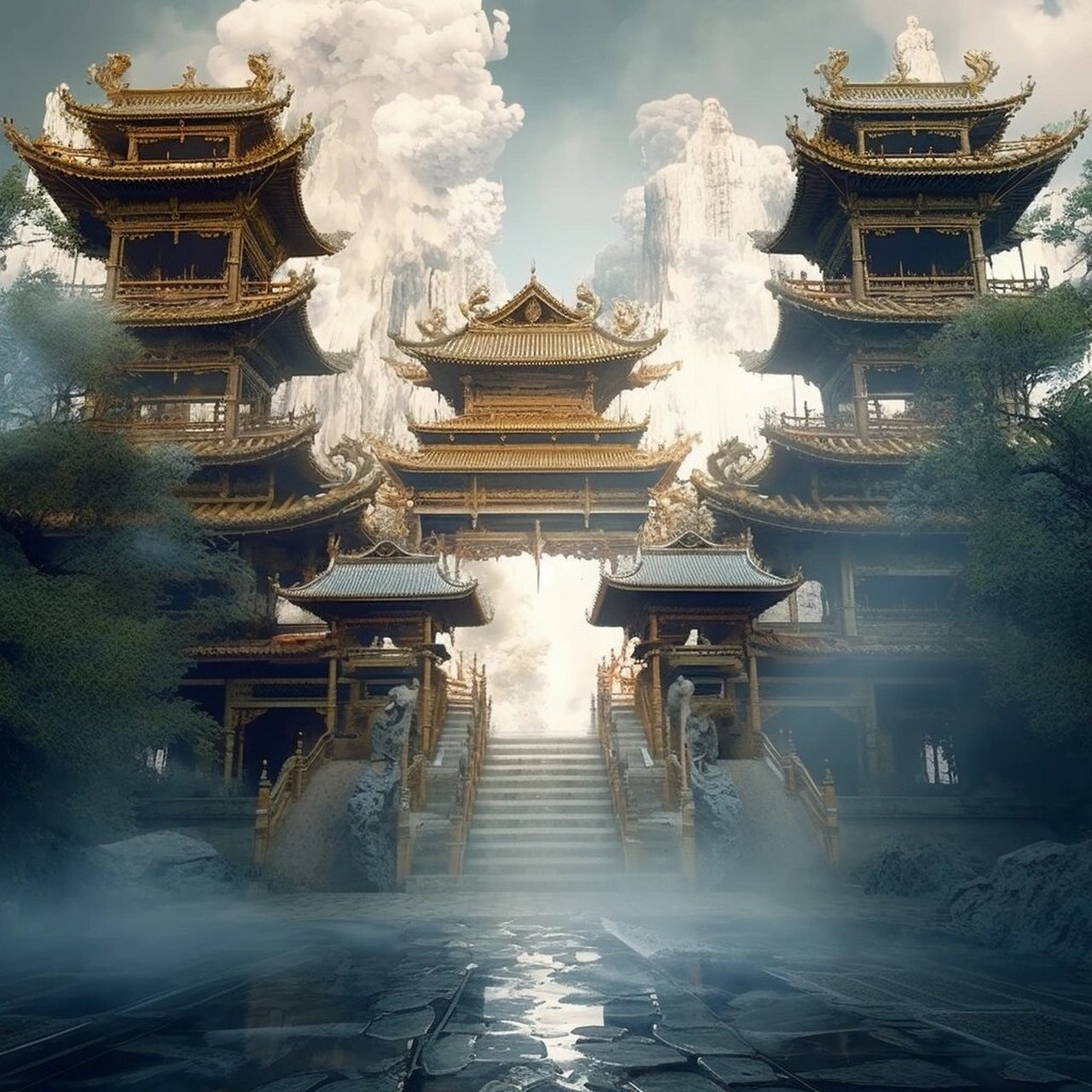 midnourney 蓬莱仙境 据说,蓬莱位于大海之中,是中国古代的传说之地