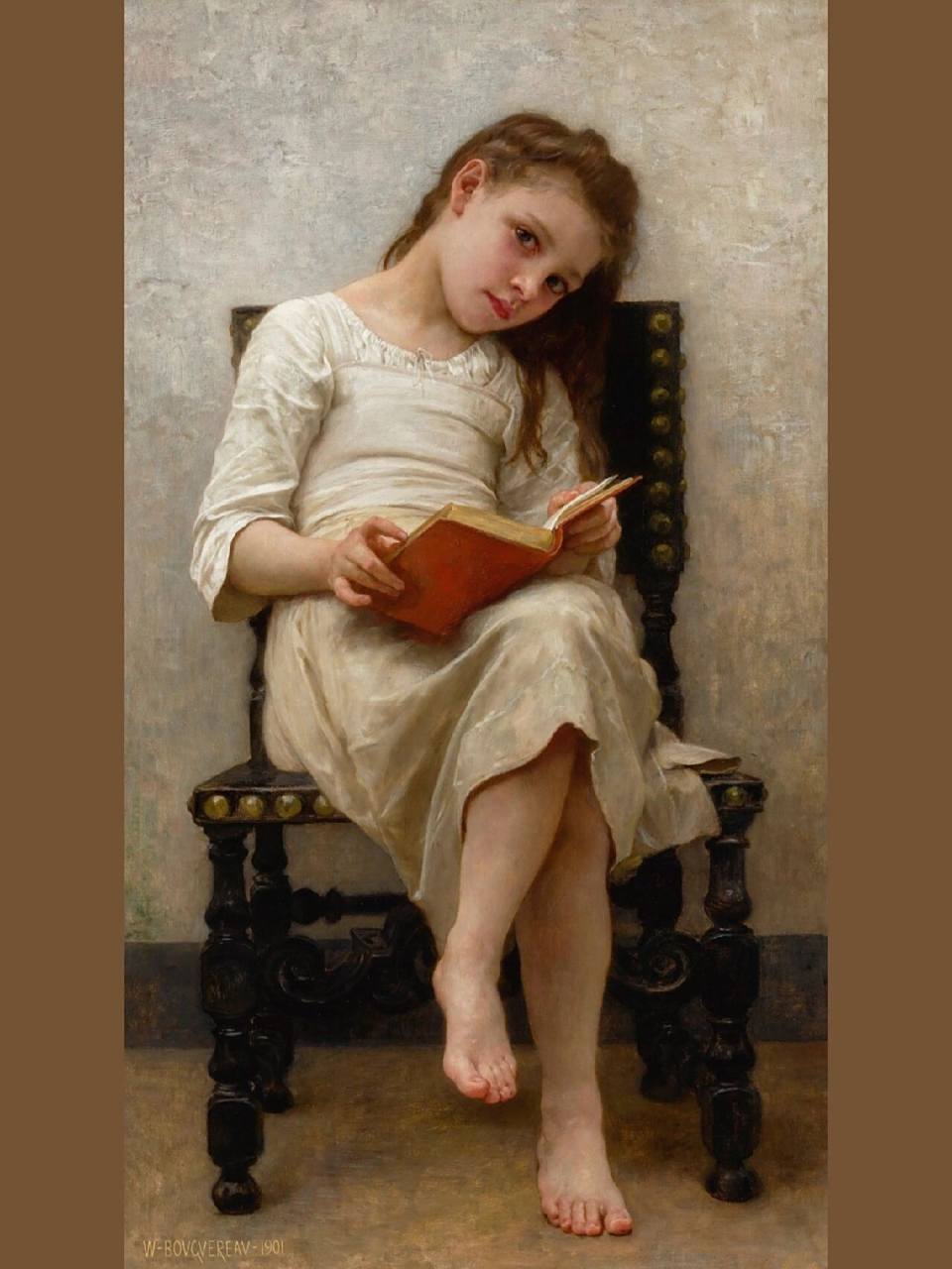 名画分享74布格罗《看书的小女孩》  在       布格罗的画作里,女性