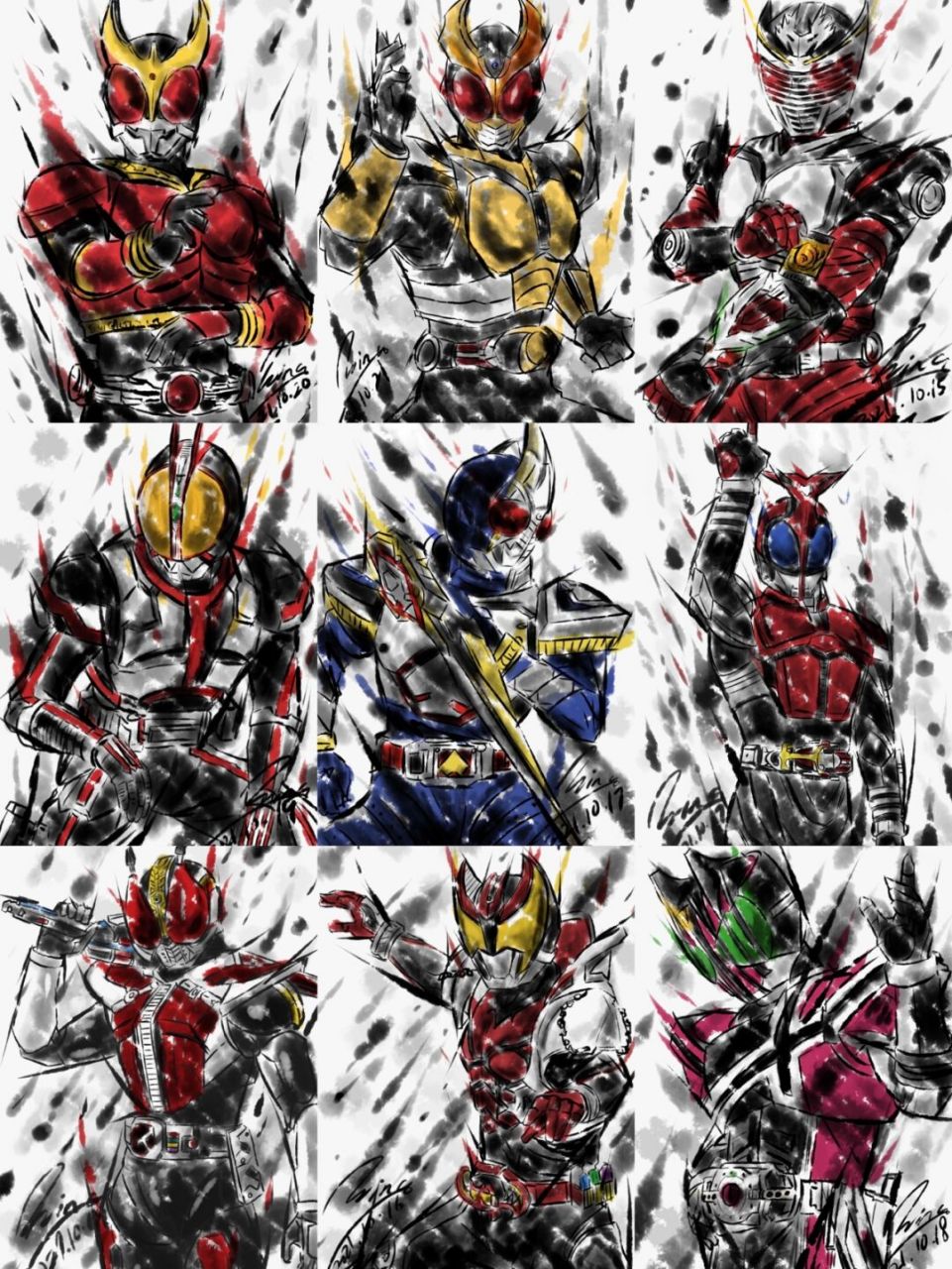 平成假面骑士大集合|水墨风|原创 集合整理了一下之前的画稿,老平成10
