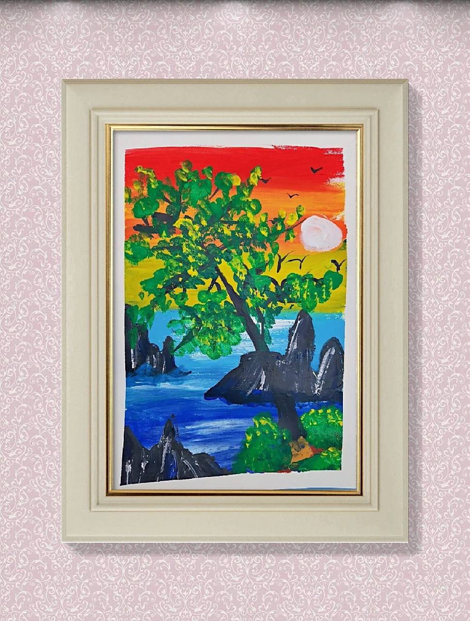 儿童水粉画#山水风景画