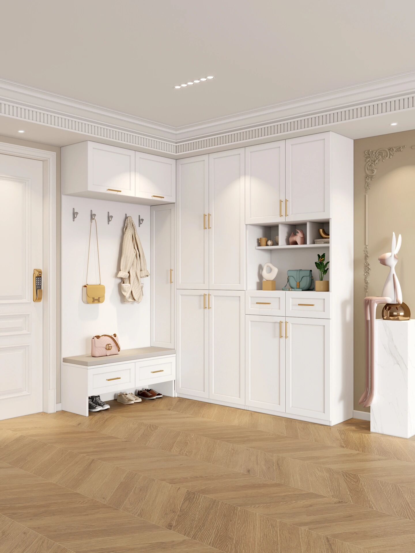 入户转角l型鞋柜设计,好看实用换鞋更方便