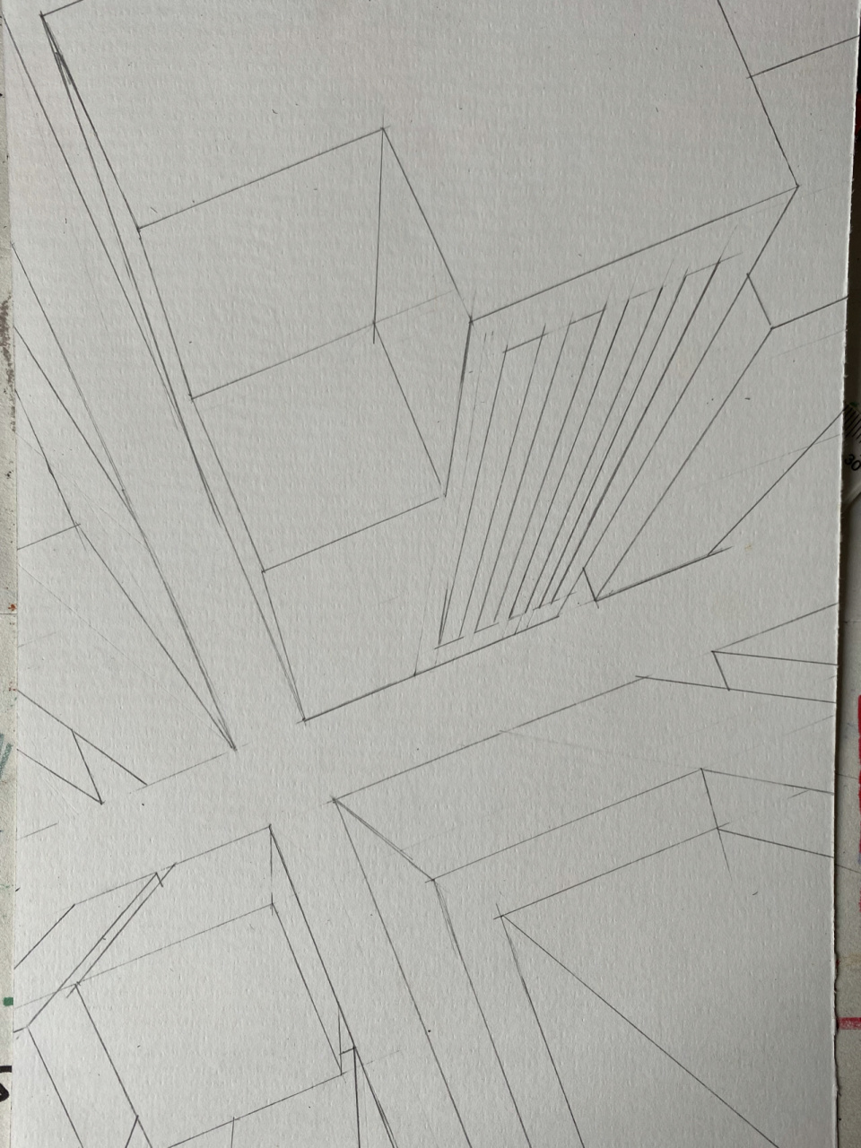 俯视大楼彩铅手绘儿童画 参考的话,窗户形式可以改动改动