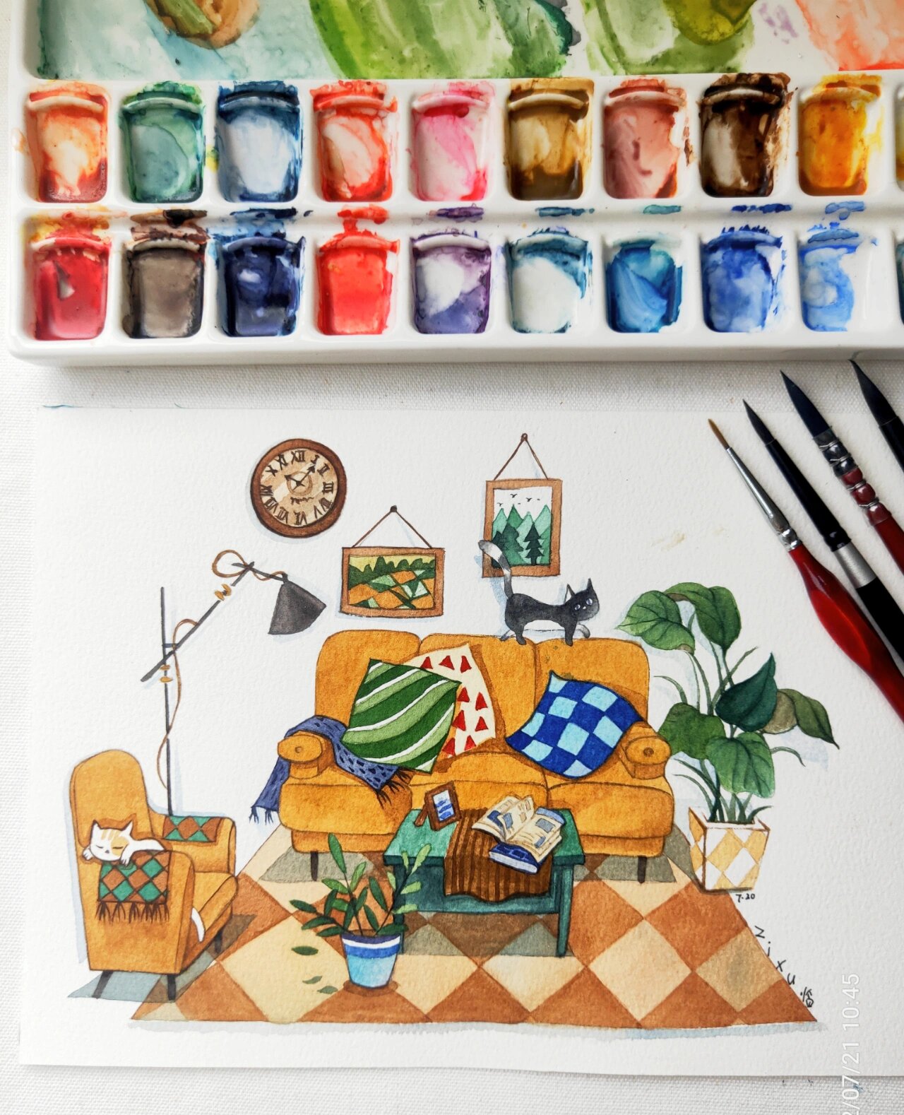 【儿童插画练习】客厅一角水彩画