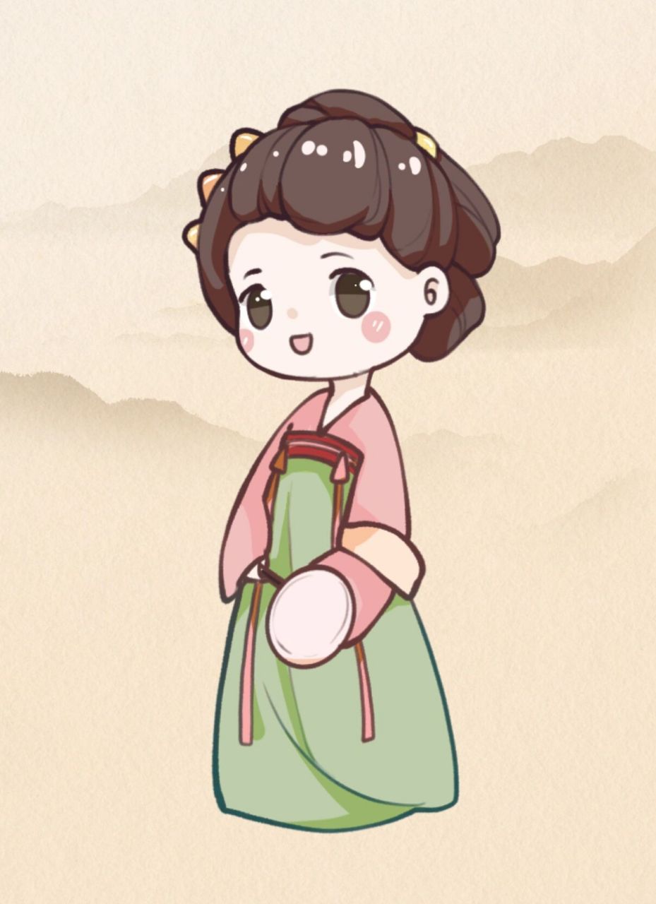 q版手绘汉服少女|古风少女简笔画 轻罗小扇,笑靥如花;海棠树下,不负