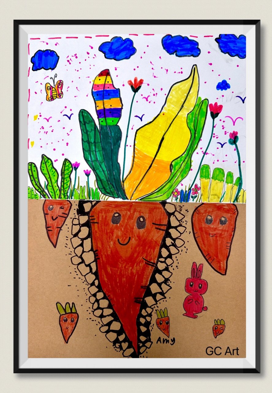 5-6岁小朋友们《萝卜创意画》 这节课是5-6岁孩子们完成的作品,主题是