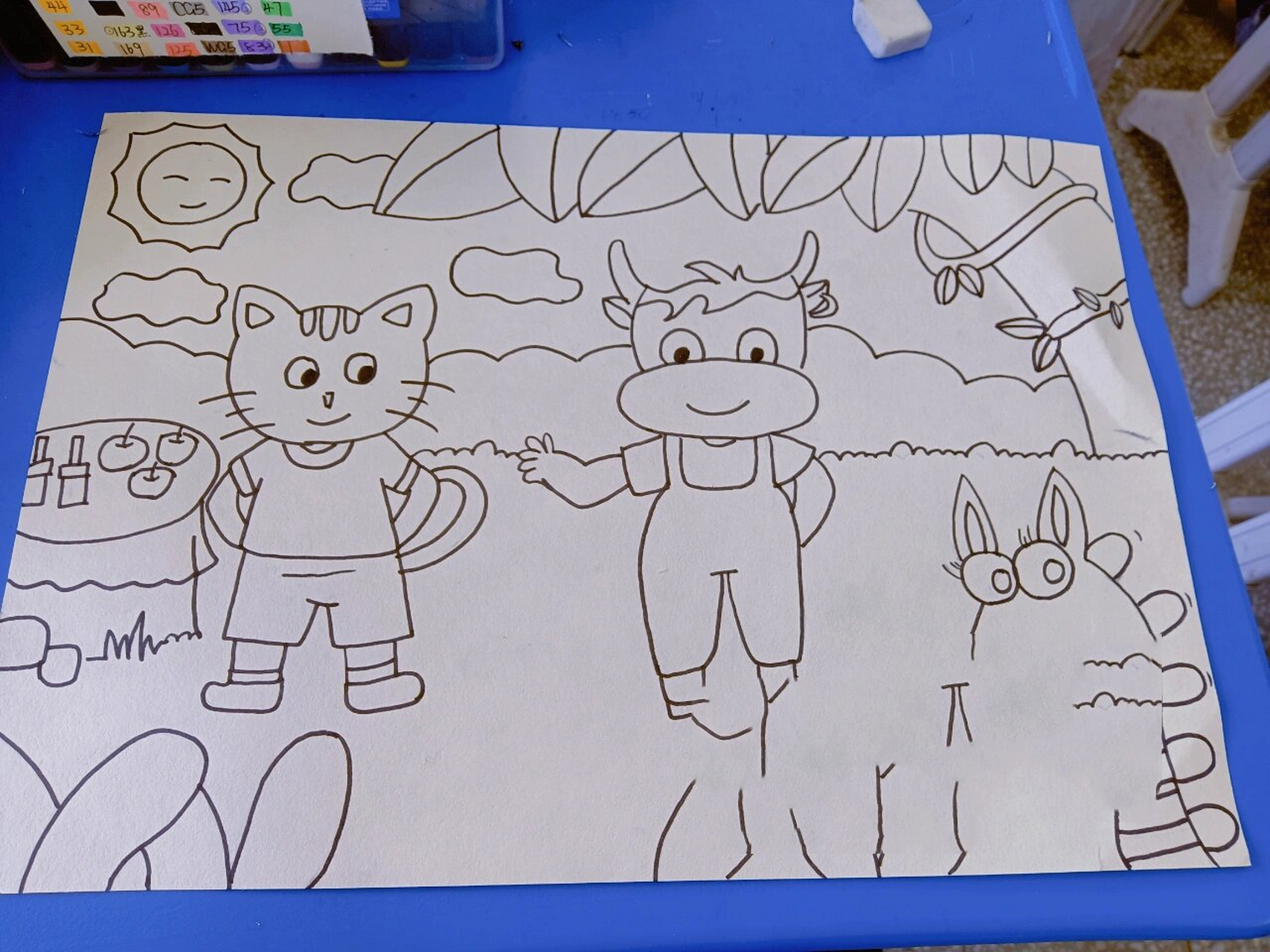 《野猫的城市》儿童画 《野猫的城市》,马克笔简笔画 情节:动物们都跑