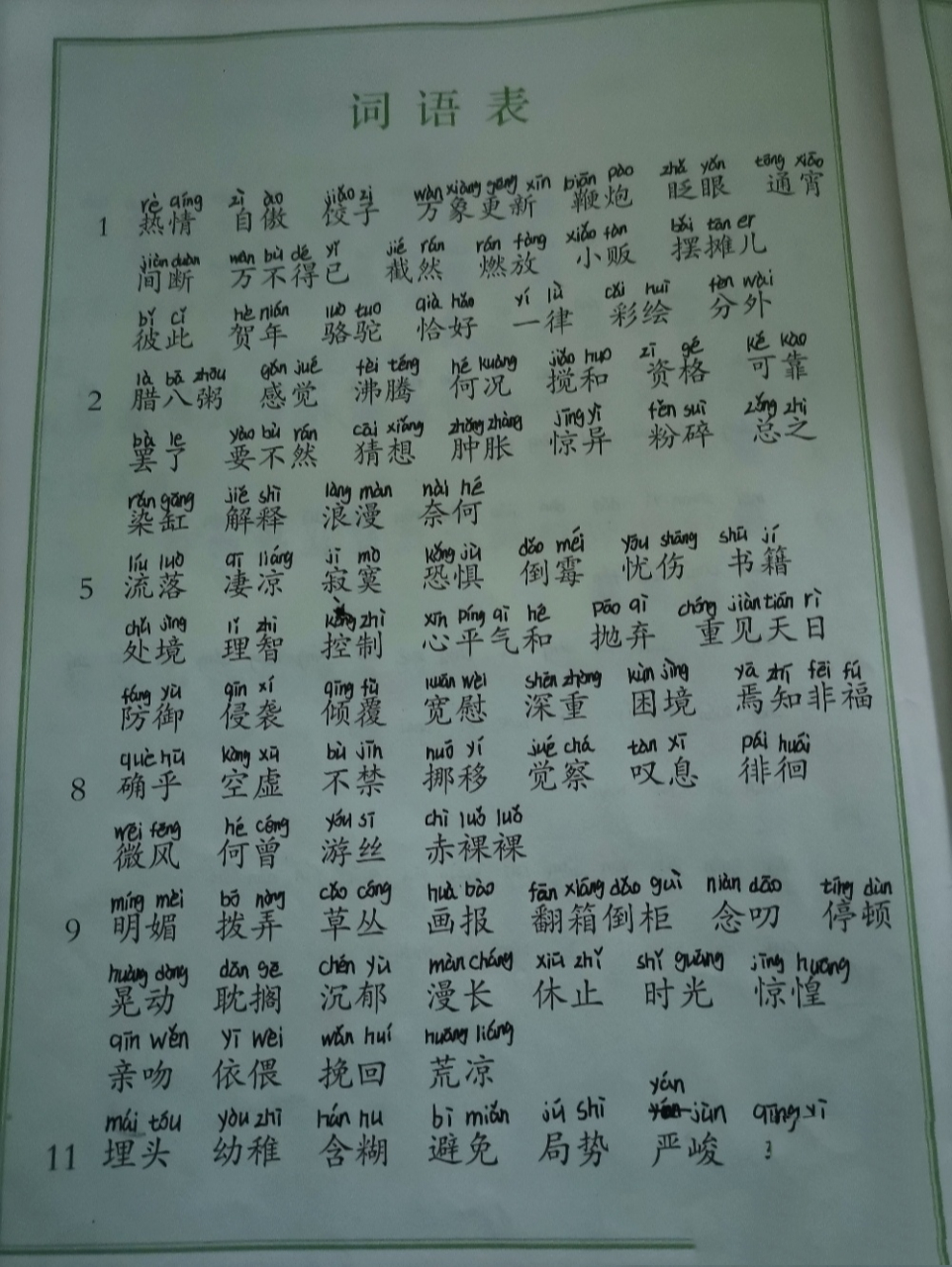 六年级下册语文写字表,词语表拼音