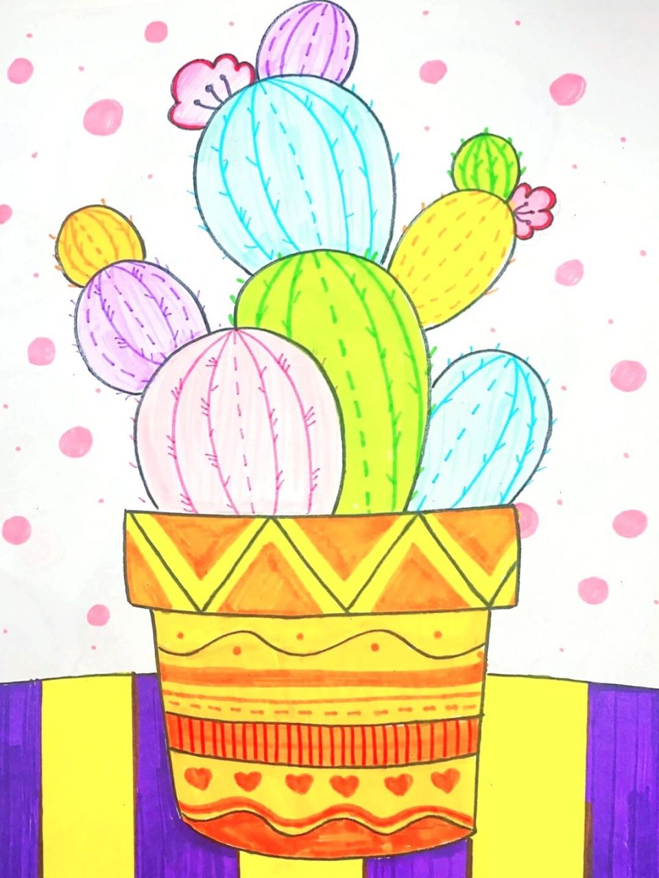 仙人掌儿童画 #马克笔# #卡通画# #儿童画# #仙人掌儿童画