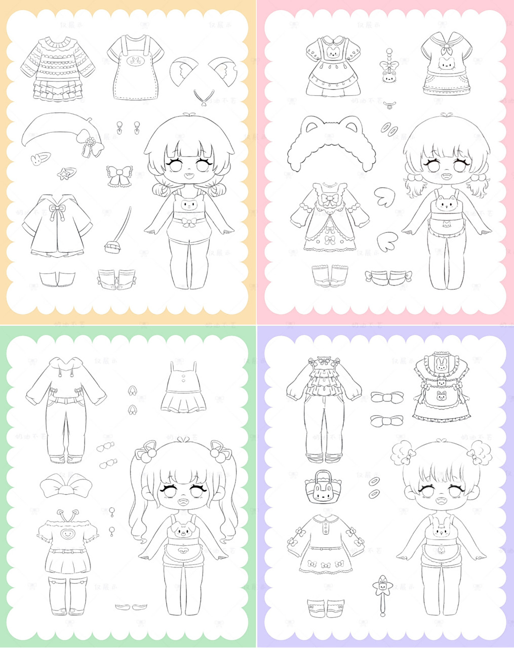 下午茶美少女换装线稿合集第二弹