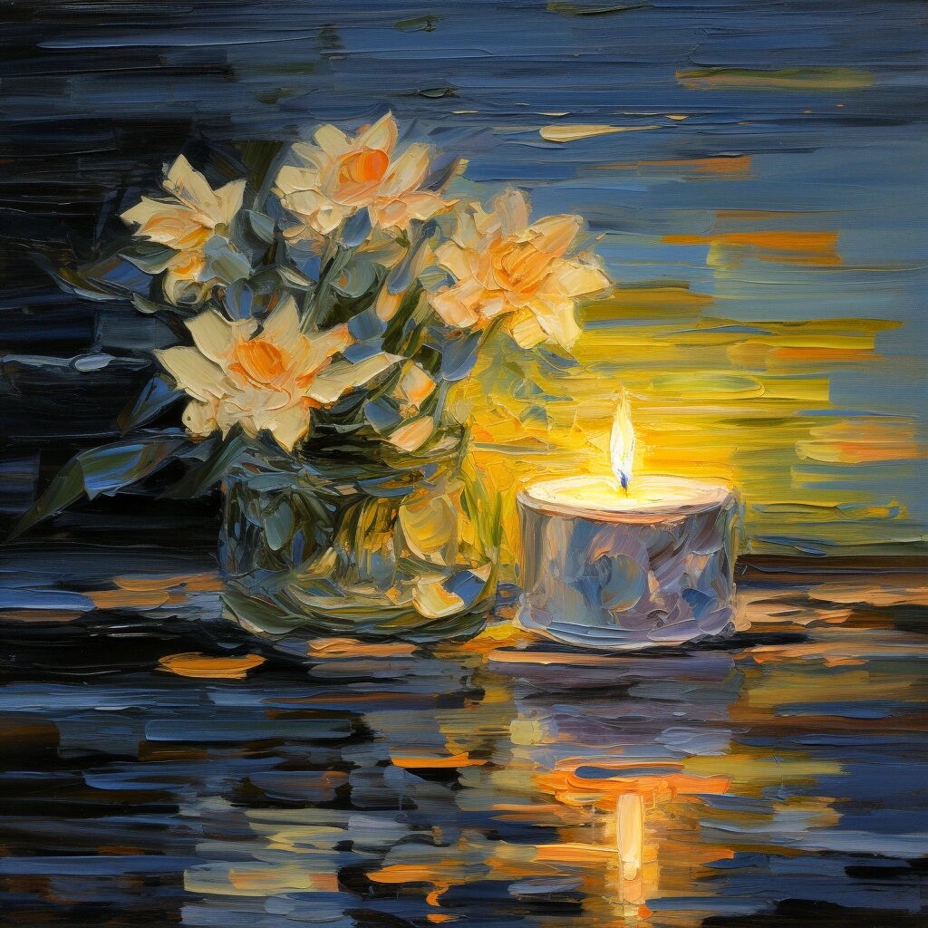 印象派 油画——烛光  点燃一根蜡烛, 微弱的烛光总让人安静, 那是