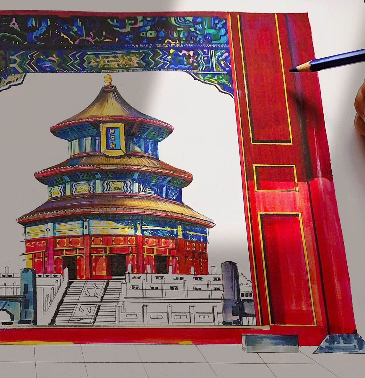 🇨🇳中国风手绘|祈年殿教程 ✨✨挑战马克笔手绘祈年殿 天