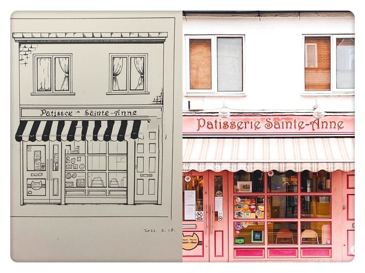 48黑白简笔插画 法式蛋糕店 附教程 本子是16k 具体尺寸图片里有标注