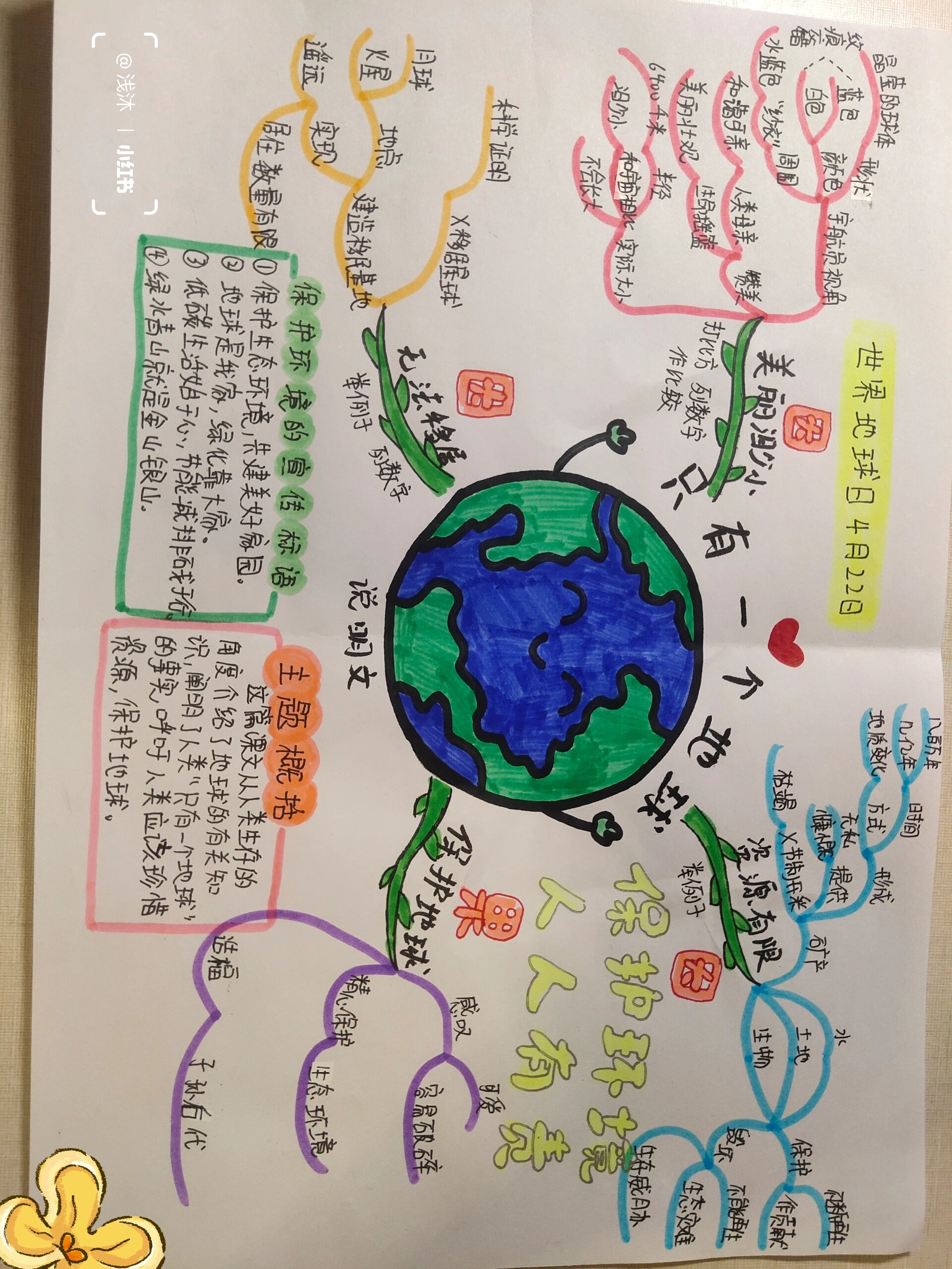 爱护环境从我做起 六年级上册《只有一个地球》思维导图