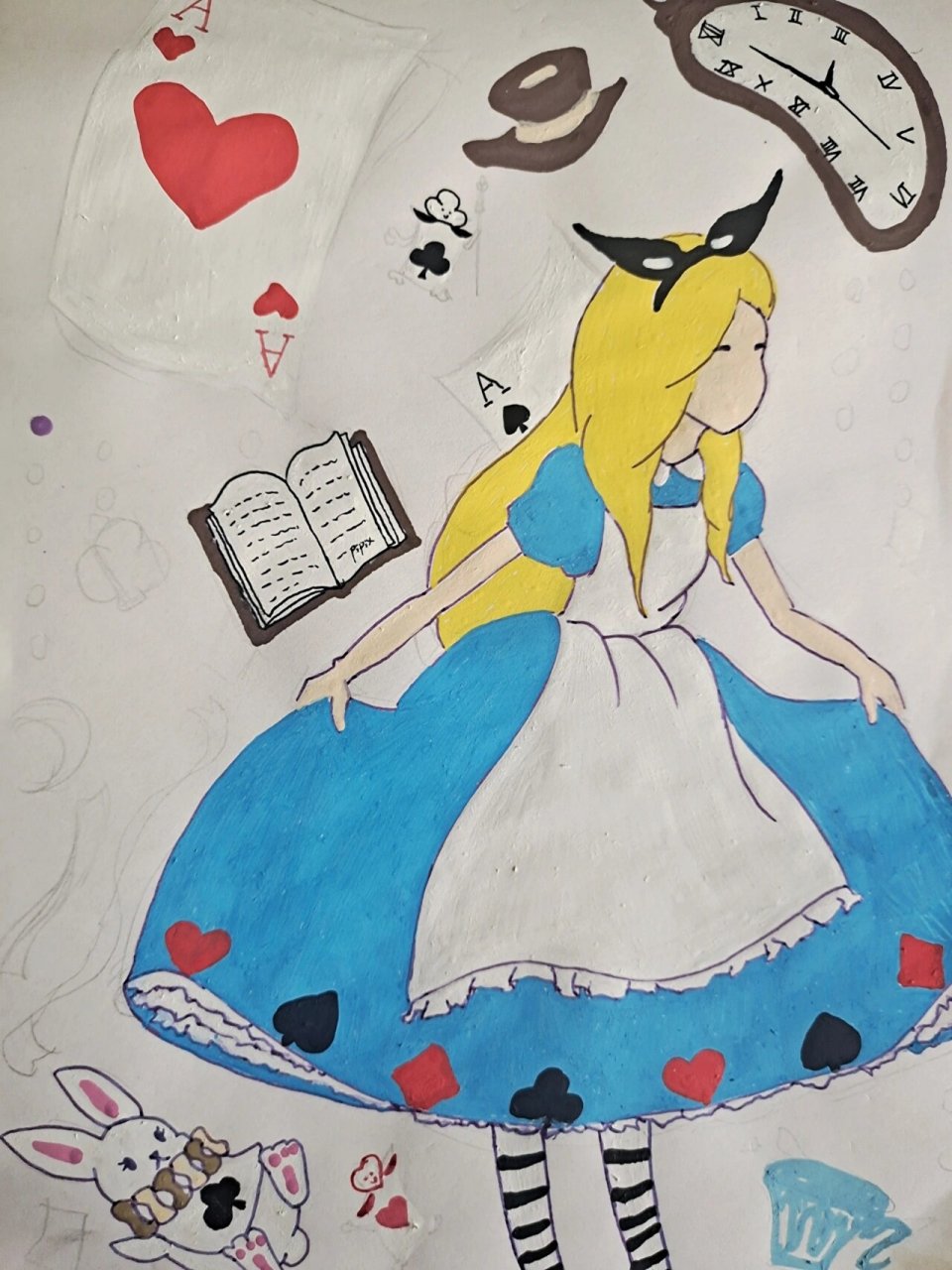 爱丽丝简笔画教程 薄荷绿背景属实拉胯 小爱丽丝手绘 简笔教程